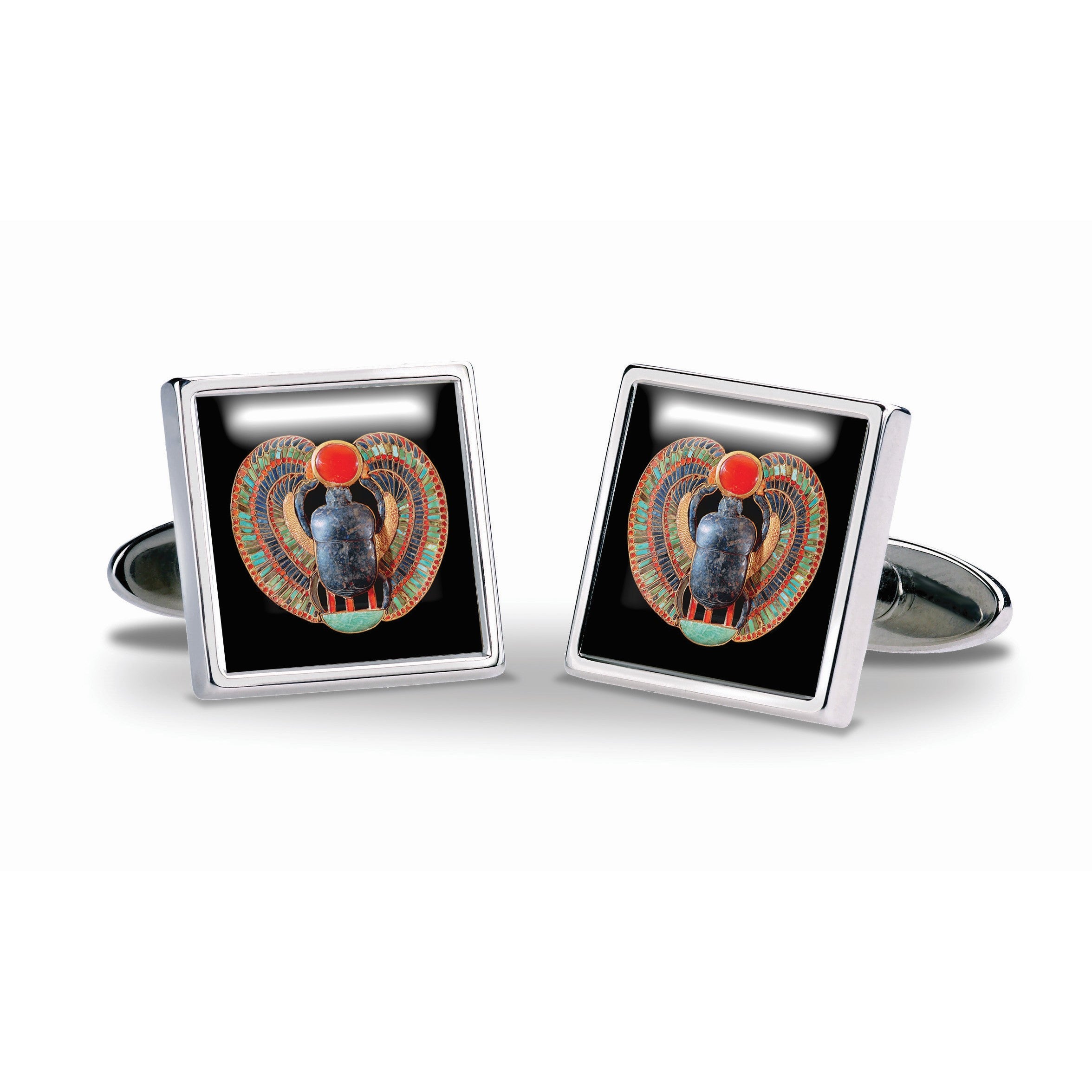 Egyptian Black Scarab Cufflinks - Milina London