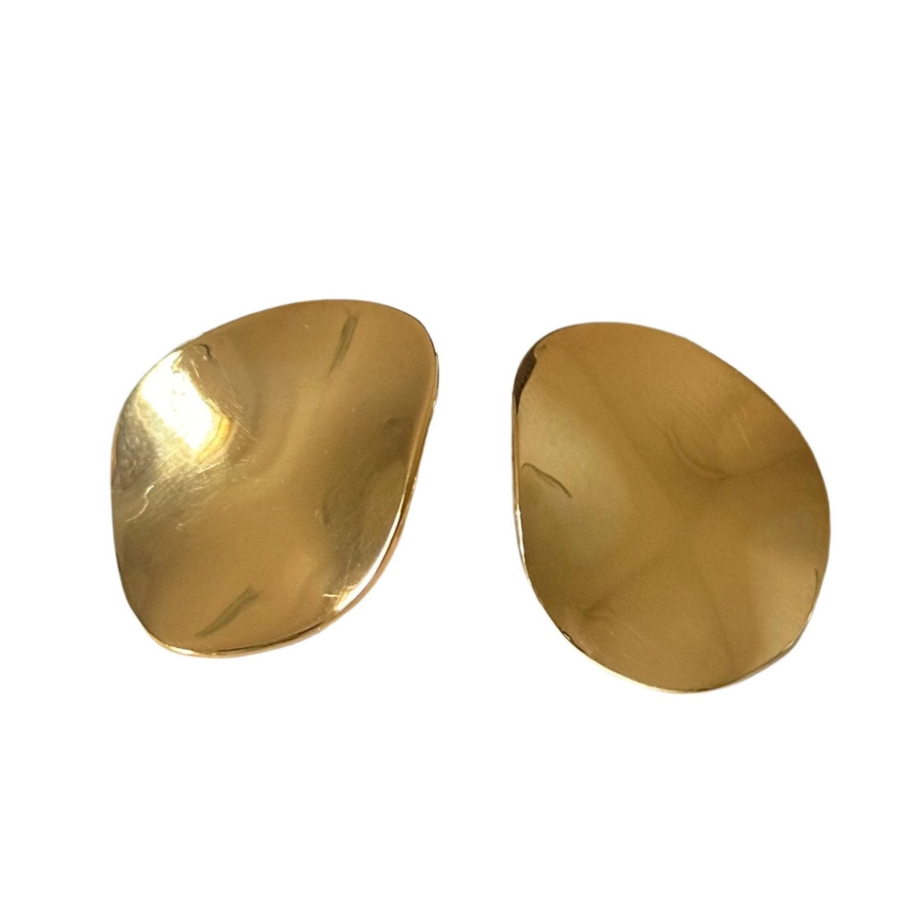 Large Gold Plated Sterling Silver Studs, Organic and Concave in Shape - Milina London