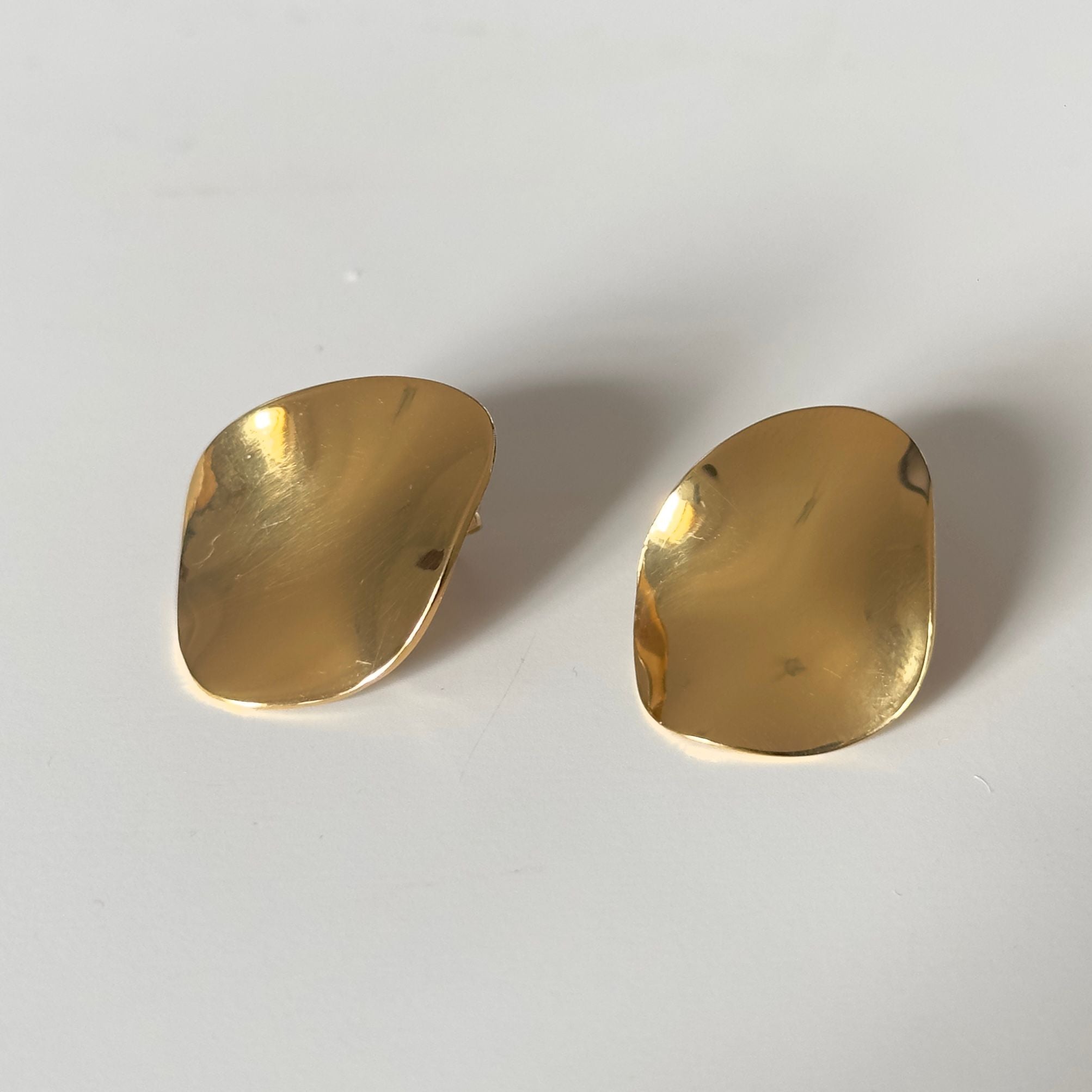 Large Gold Plated Sterling Silver Studs, Organic and Concave in Shape - Milina London