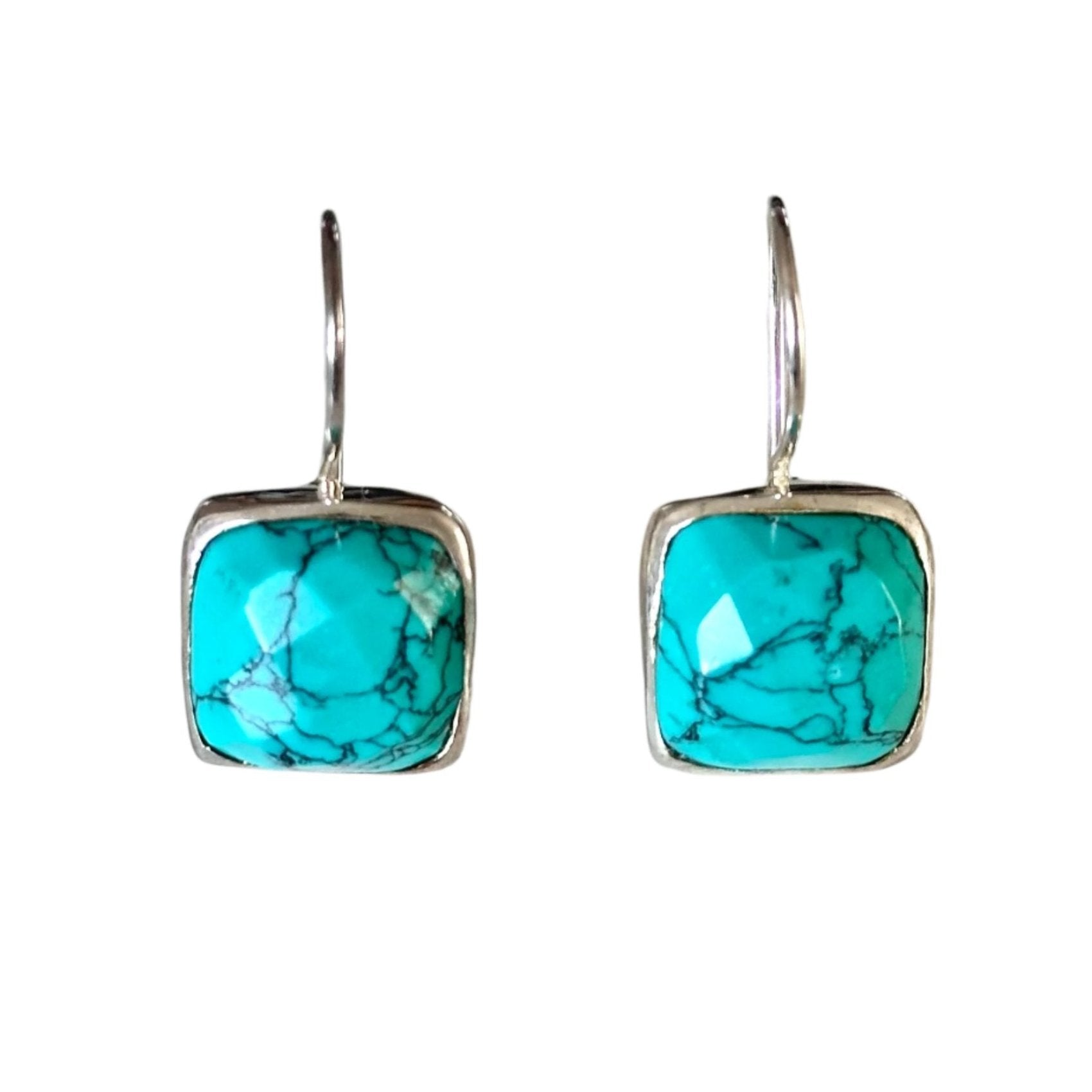 Sterling Silver Square Gemstone Earrings - Turquoise