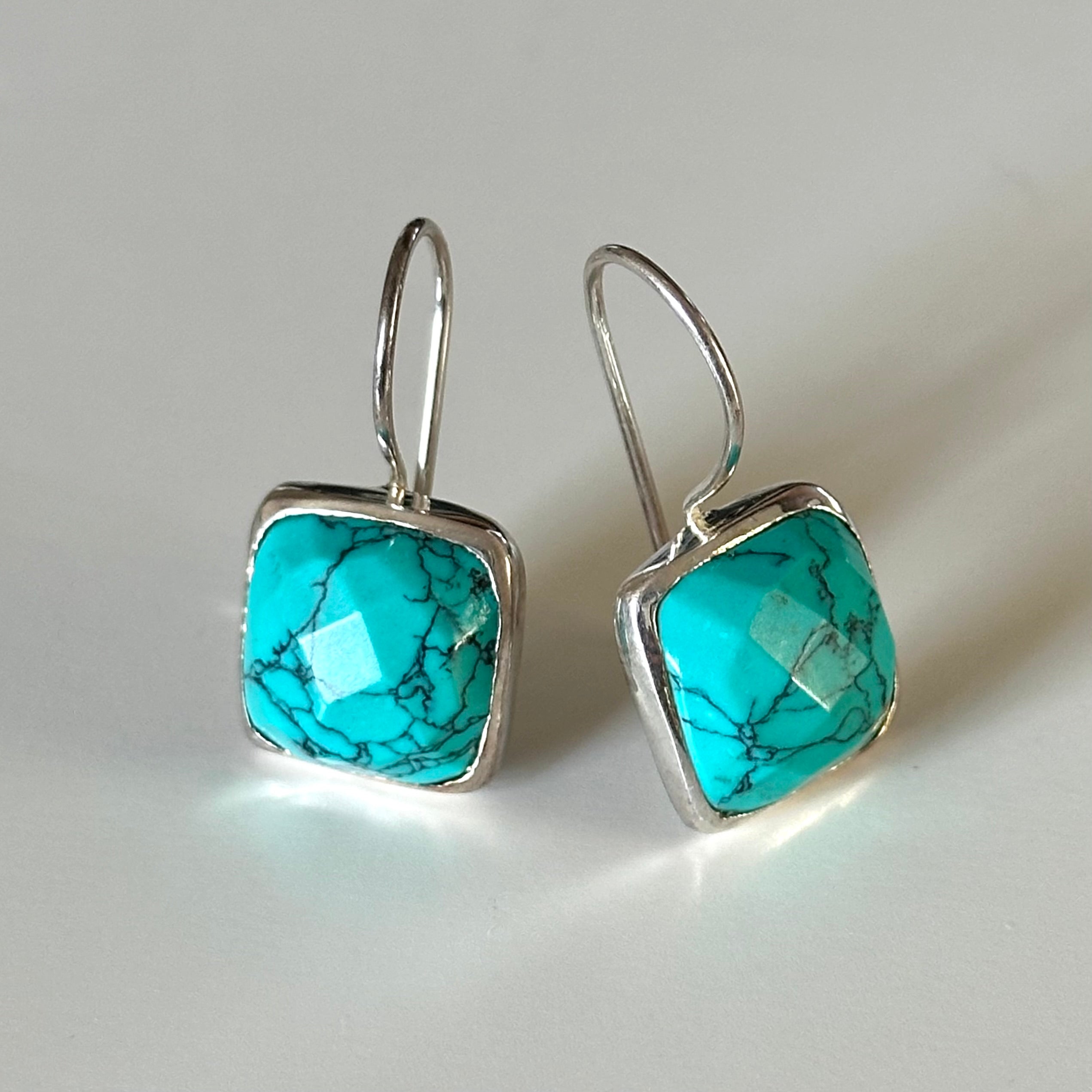 Sterling Silver Square Gemstone Earrings - Turquoise