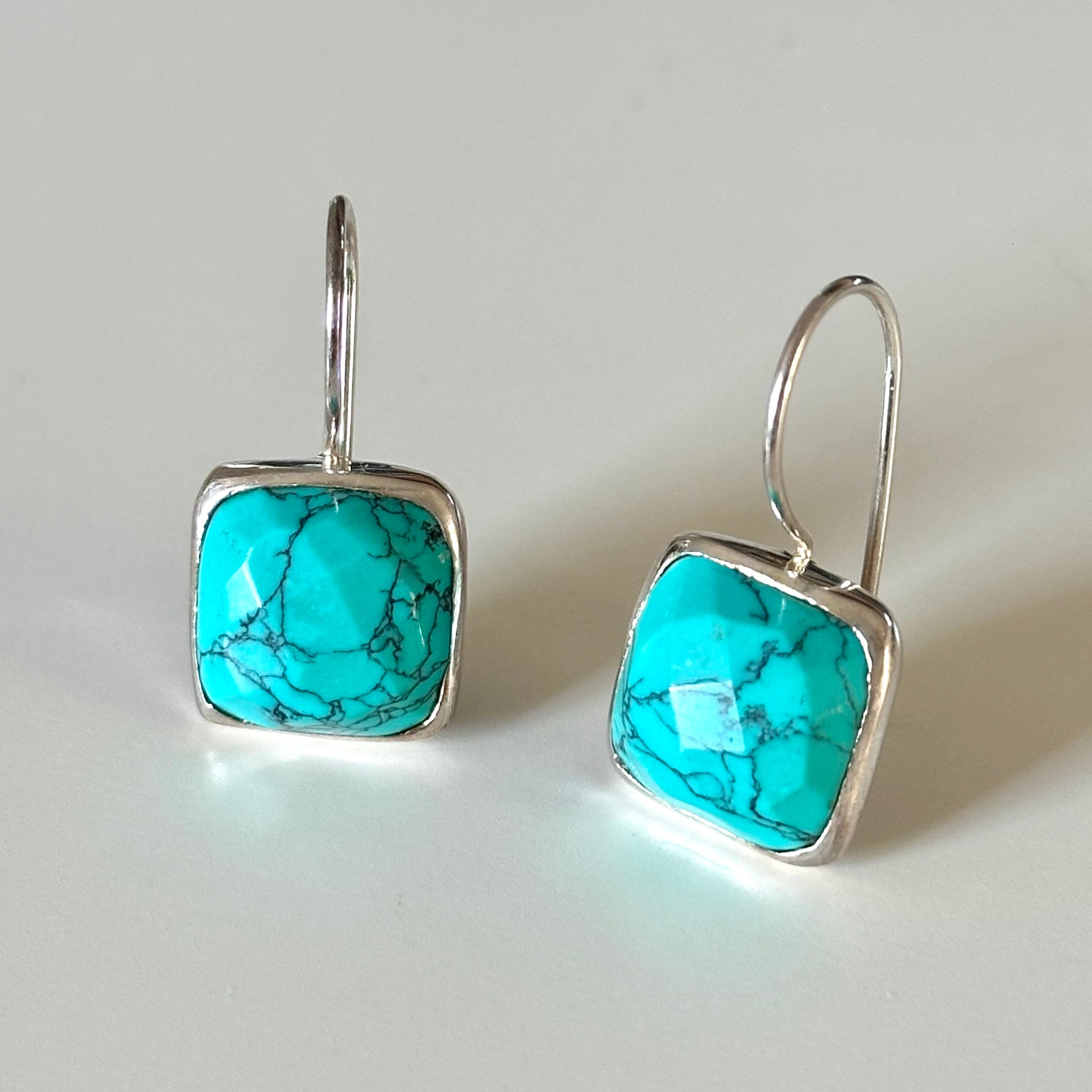 Sterling Silver Square Gemstone Earrings - Turquoise