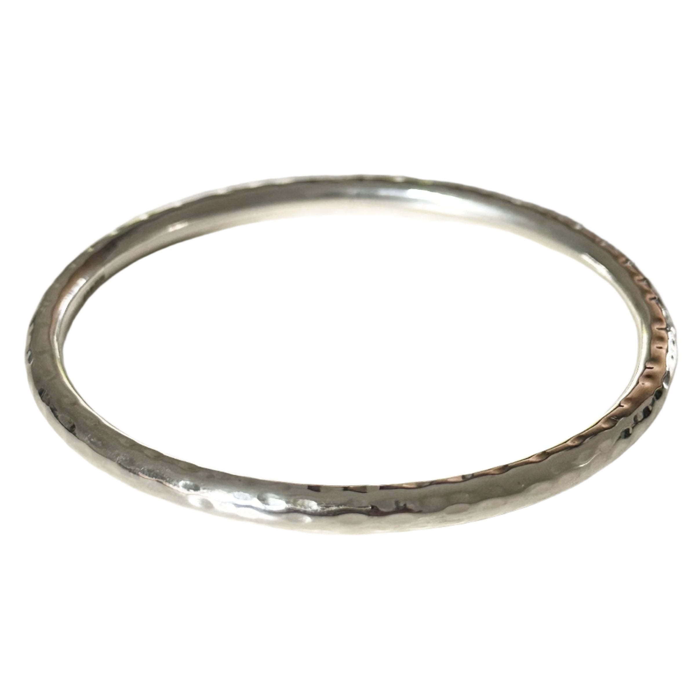 Sterling Silver Narrow Hammered Bangle - Milina London