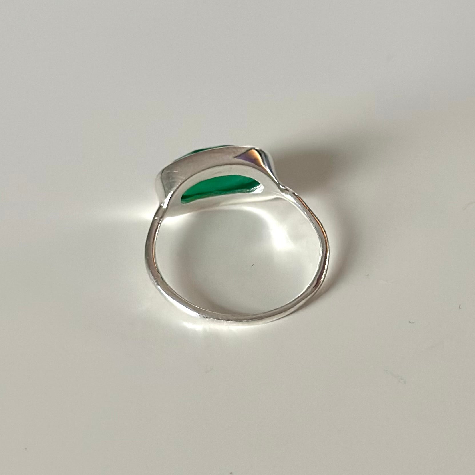 Faceted Oval Cut Natural Gemstone Sterling Silver Fine Band Ring - Green Onyx