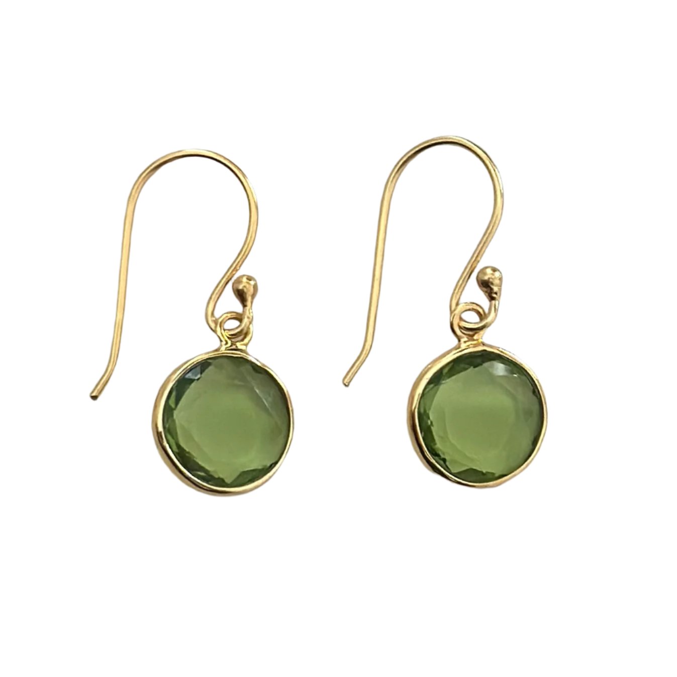 Peridot Gold Plated Sterling Silver Earrings with a Round Faceted Gemstone Drop - Milina London