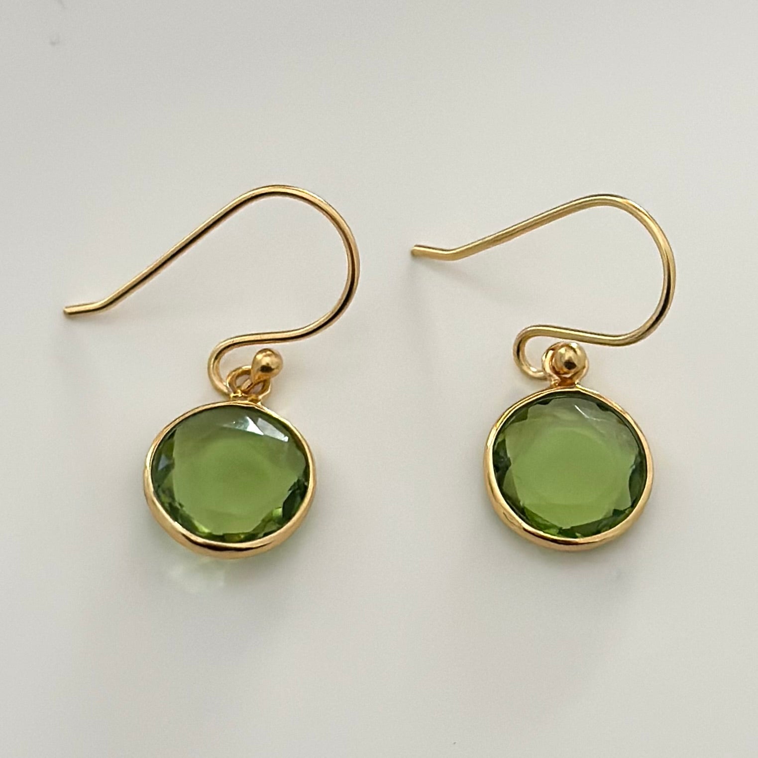 Peridot Gold Plated Sterling Silver Earrings with a Round Faceted Gemstone Drop - Milina London