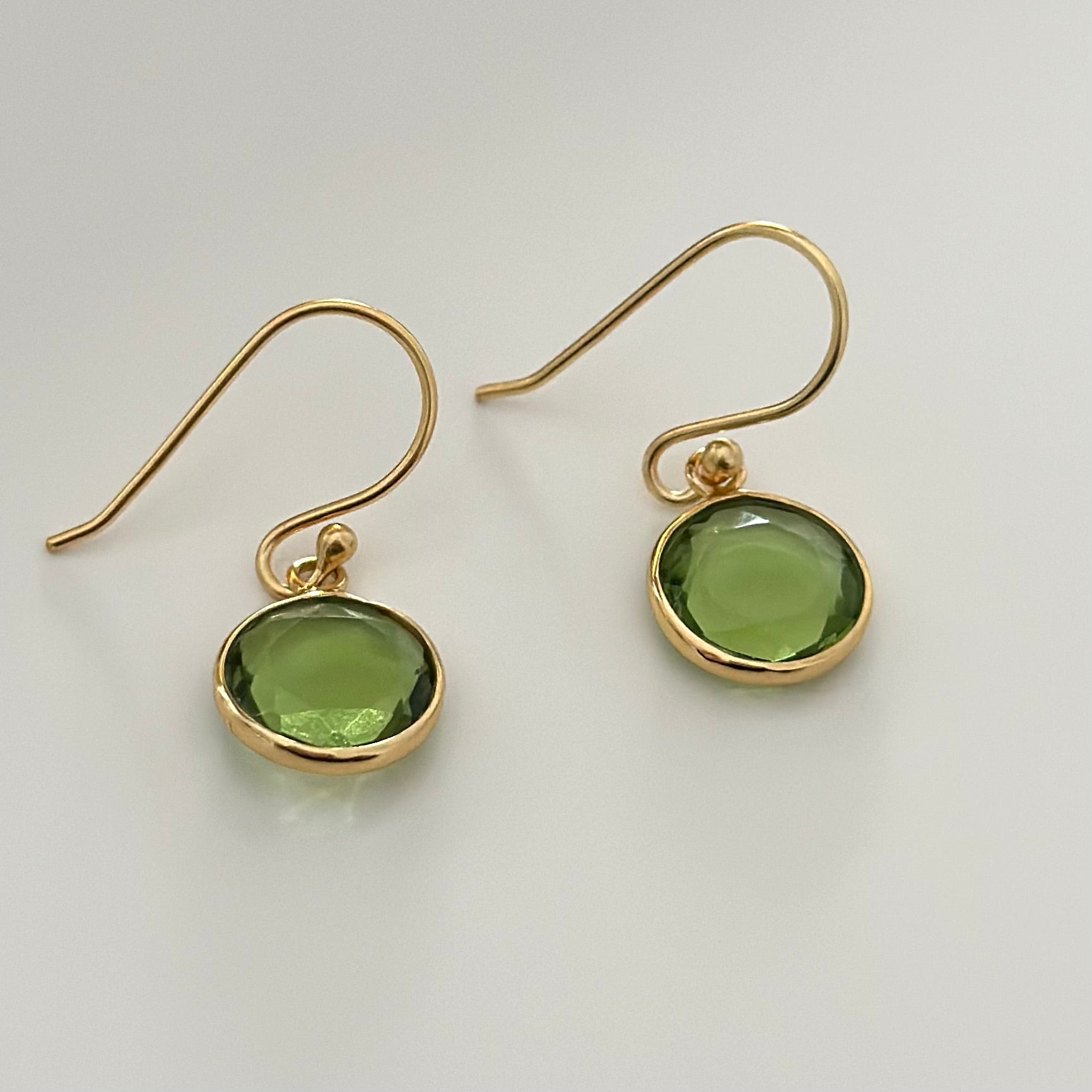 Peridot Gold Plated Sterling Silver Earrings with a Round Faceted Gemstone Drop - Milina London