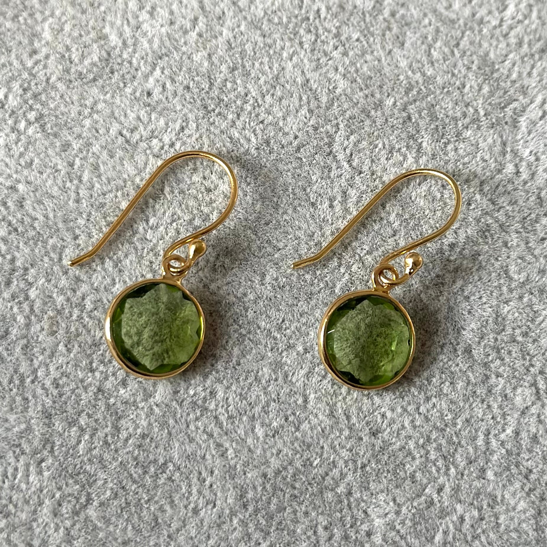 Peridot Gold Plated Sterling Silver Earrings with a Round Faceted Gemstone Drop