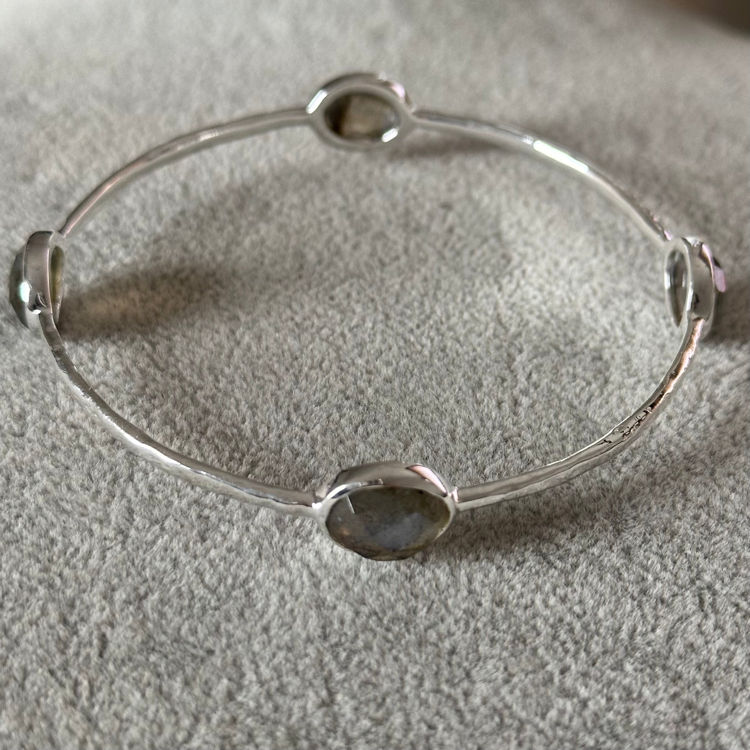 Labradorite Gemstone Bangle in Sterling Silver - Milina London 