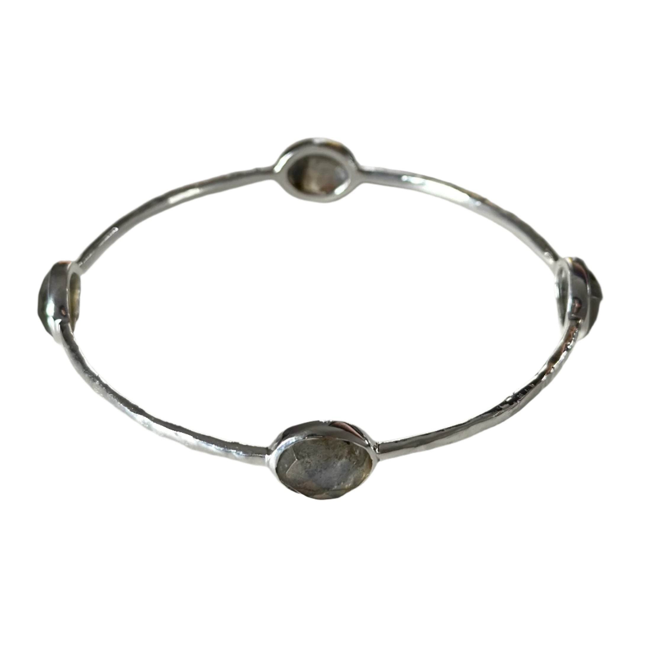 Labradorite Gemstone Bangle in Sterling Silver - Milina London 