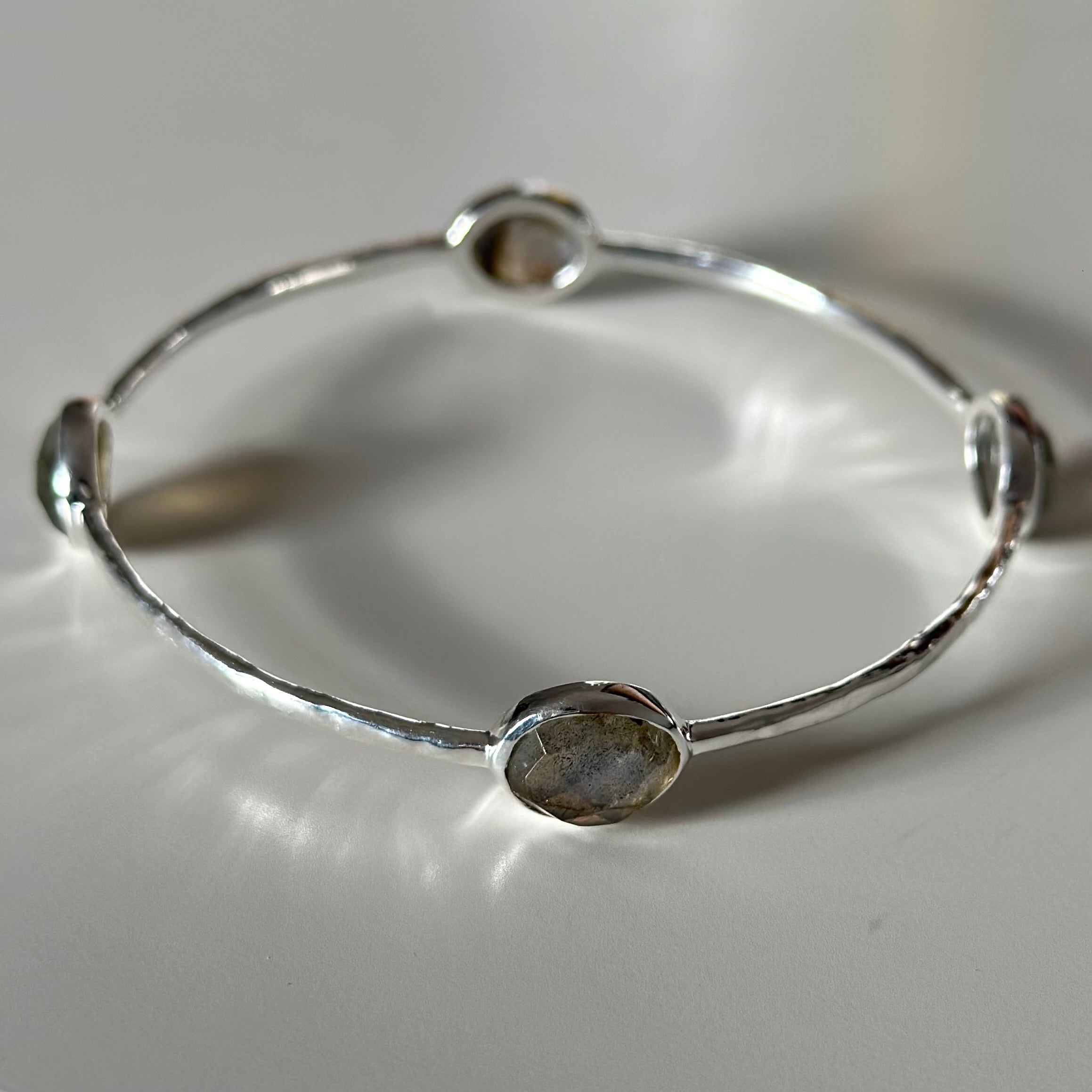 Labradorite Gemstone Bangle in Sterling Silver - Milina London 