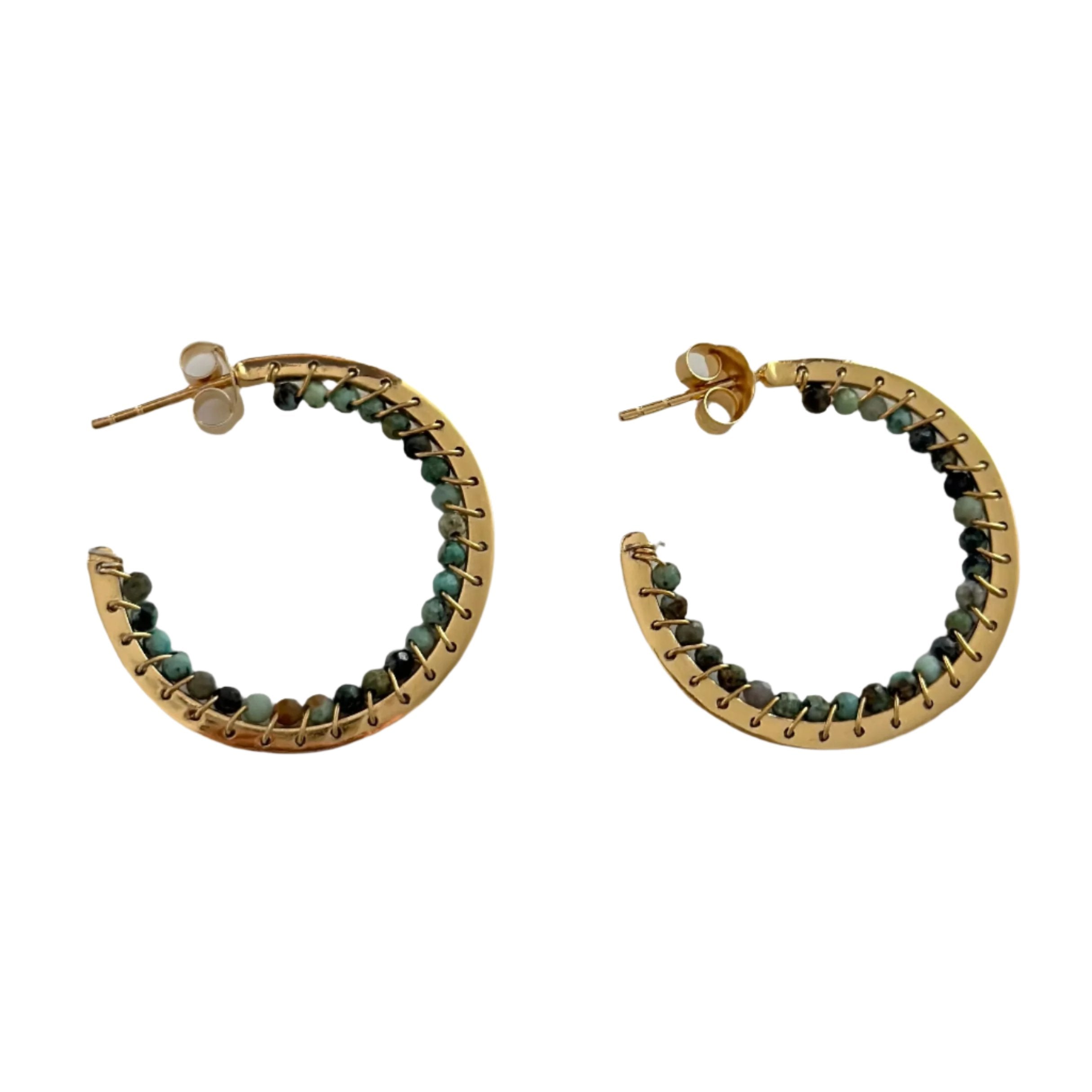 Hoop Earrings in Gold Plated Sterling Silver with Turquoise Gemstone