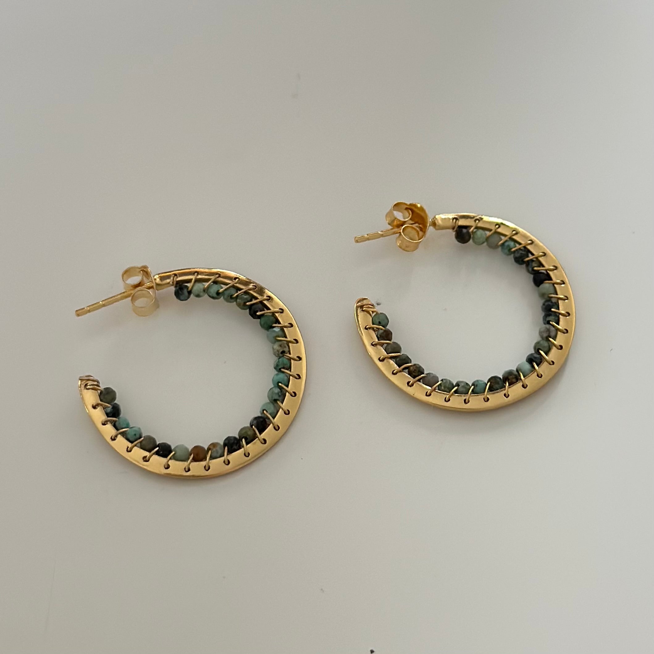 Hoop Earrings in Gold Plated Sterling Silver with Turquoise Gemstone