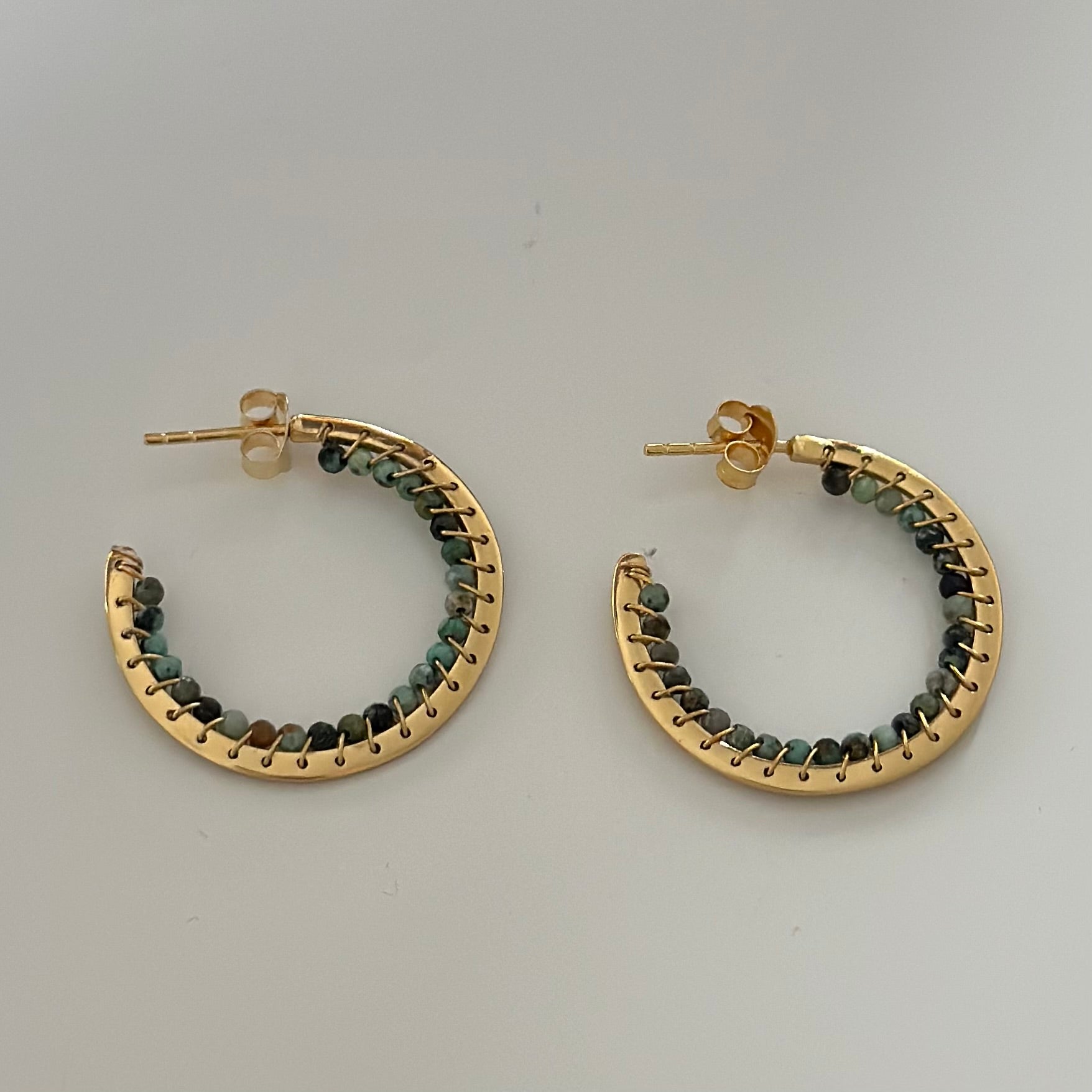 Hoop Earrings in Gold Plated Sterling Silver with Turquoise Gemstone