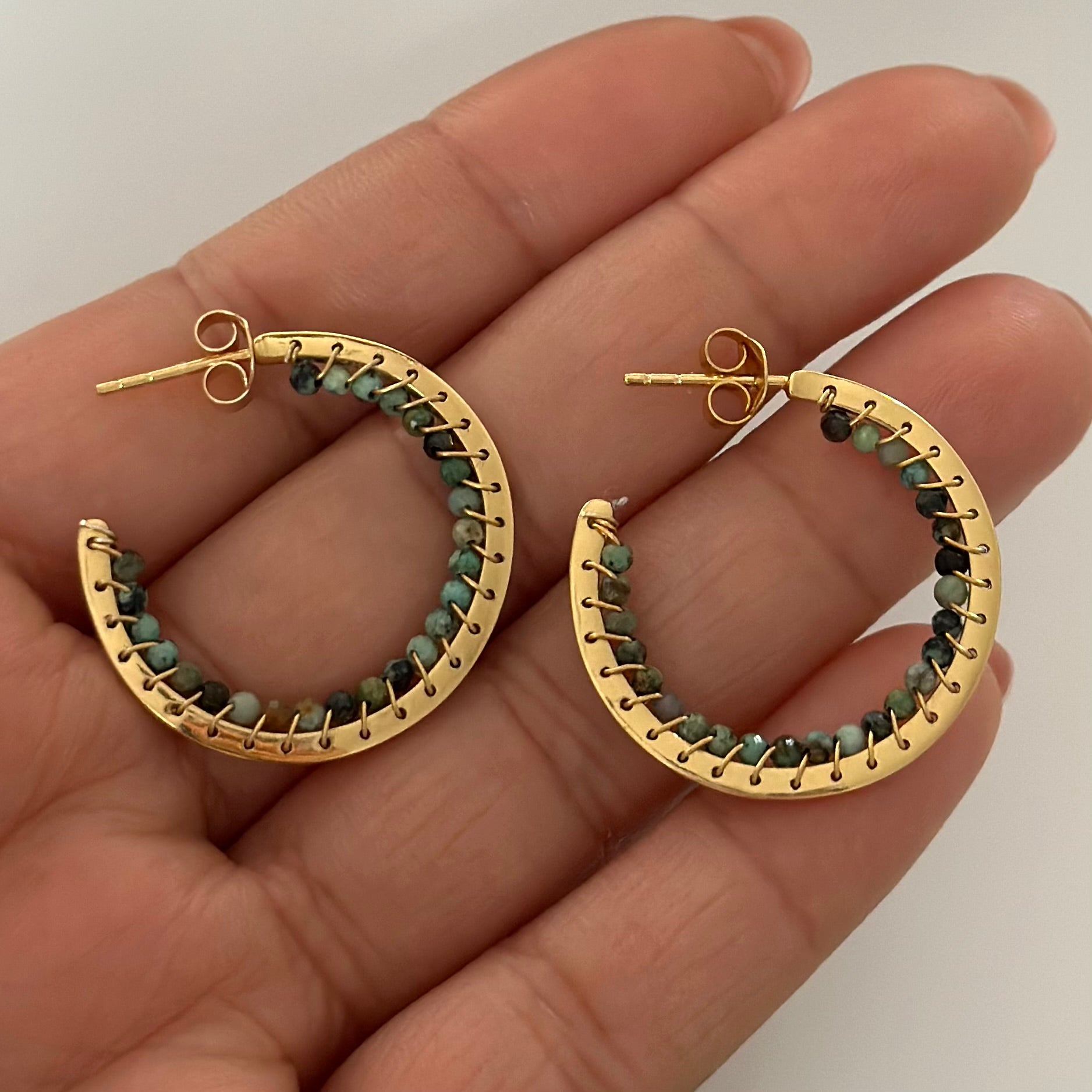 Hoop Earrings in Gold Plated Sterling Silver with Turquoise Gemstone