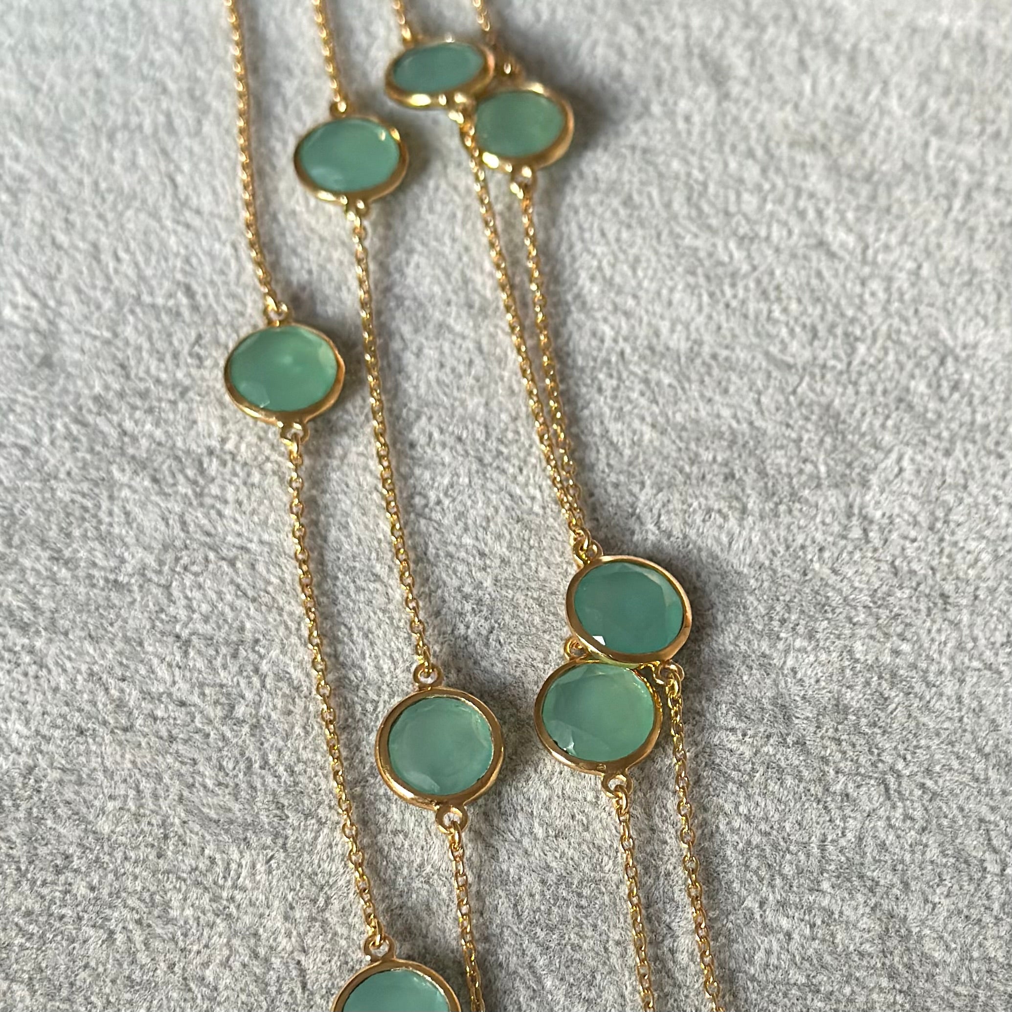 Aqua Chalcedony Gemstone Necklace in Gold Plated Sterling Silver