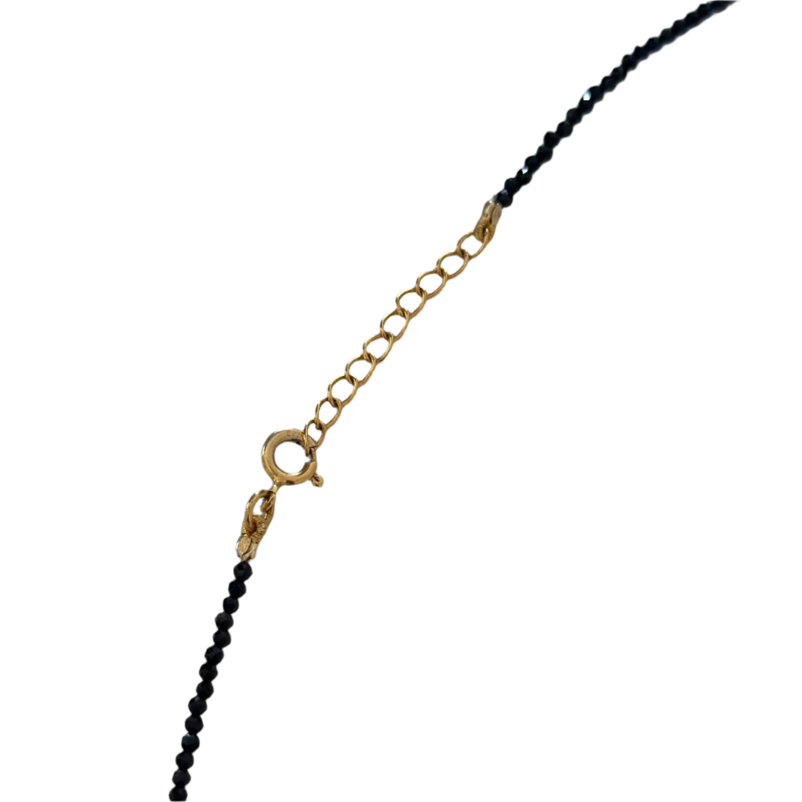 Black Spinel Necklace with Gold Plated Silver Beads and Tourmaline Drops