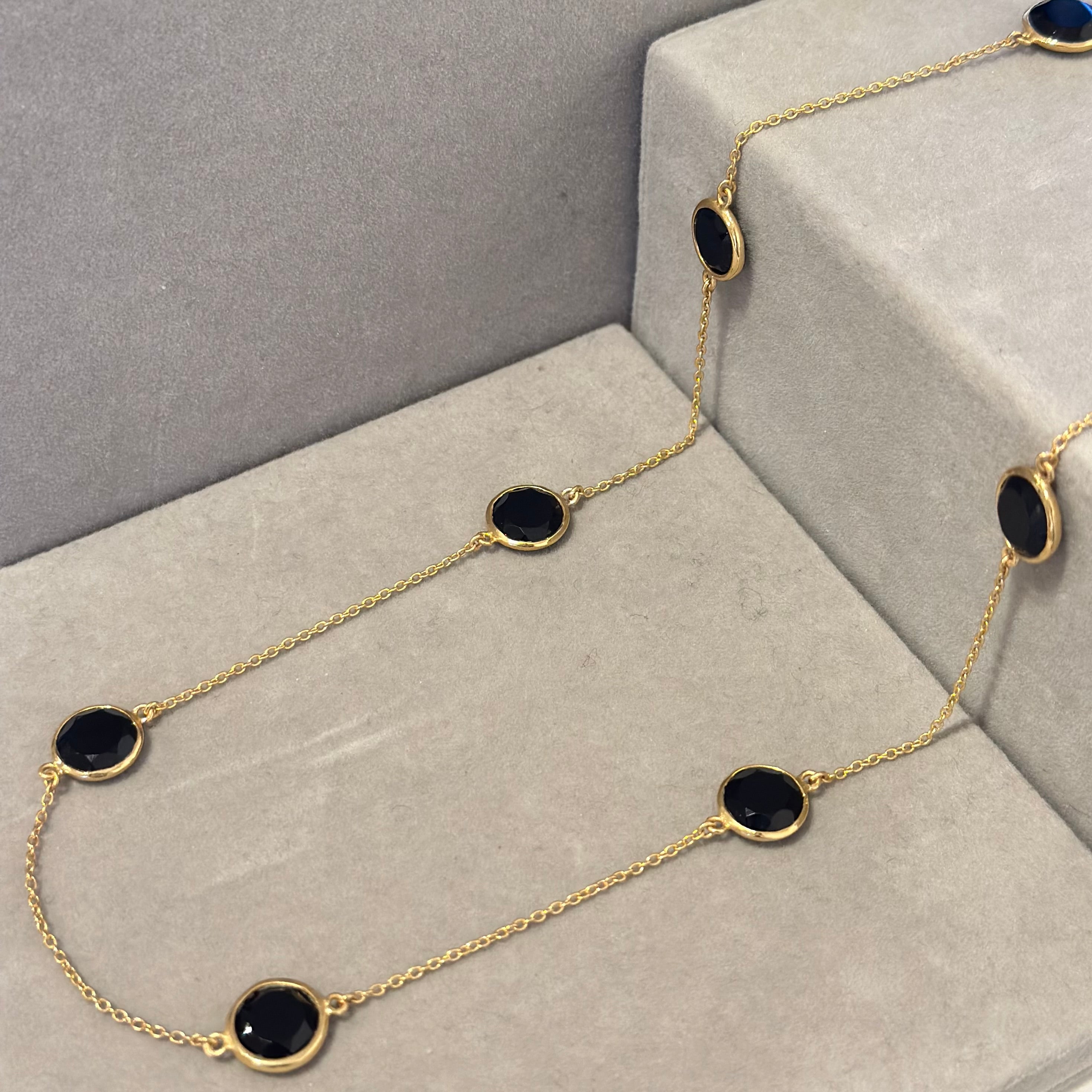 Black Onyx Gemstone Necklace in Gold Plated Sterling Silver