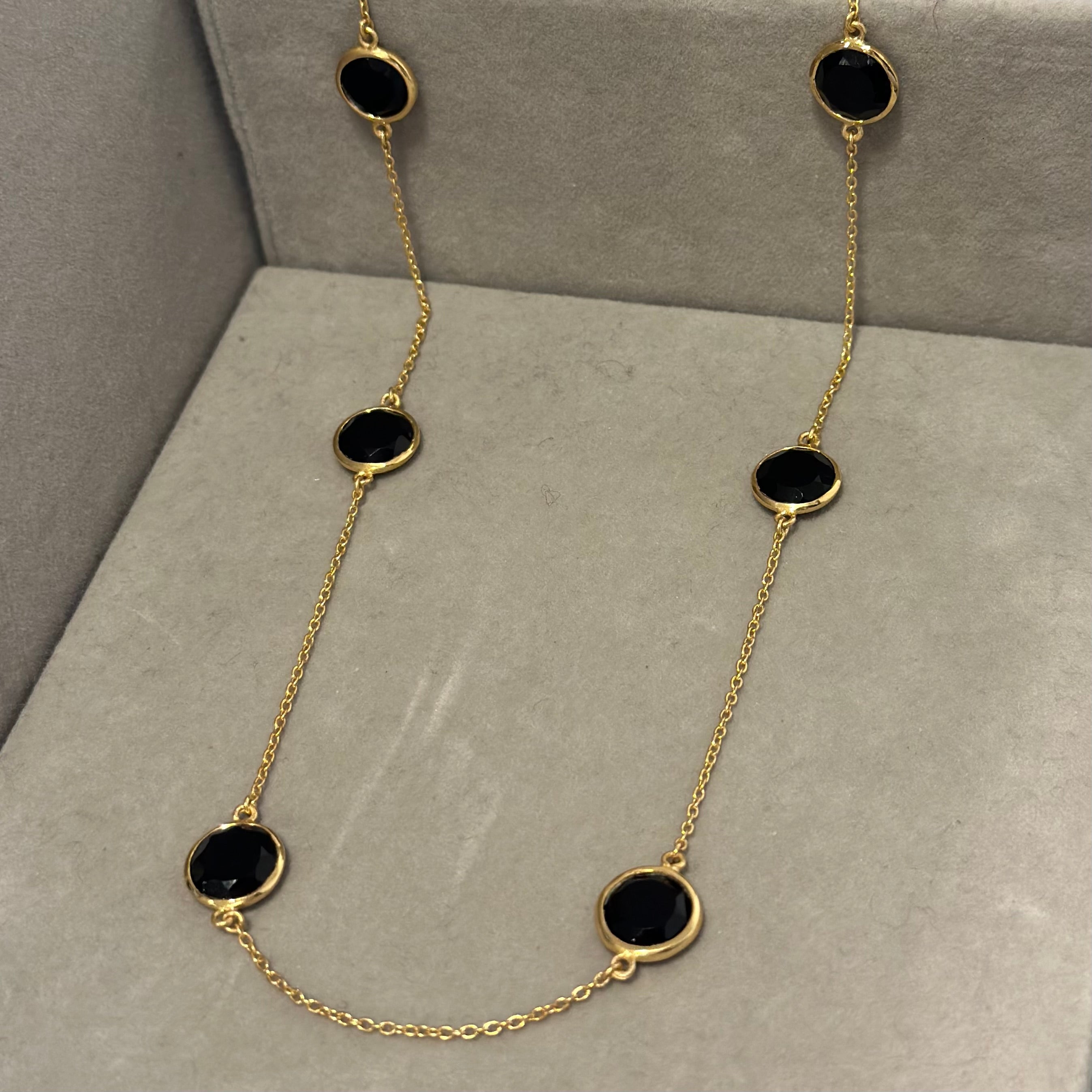 Black Onyx Gemstone Necklace in Gold Plated Sterling Silver