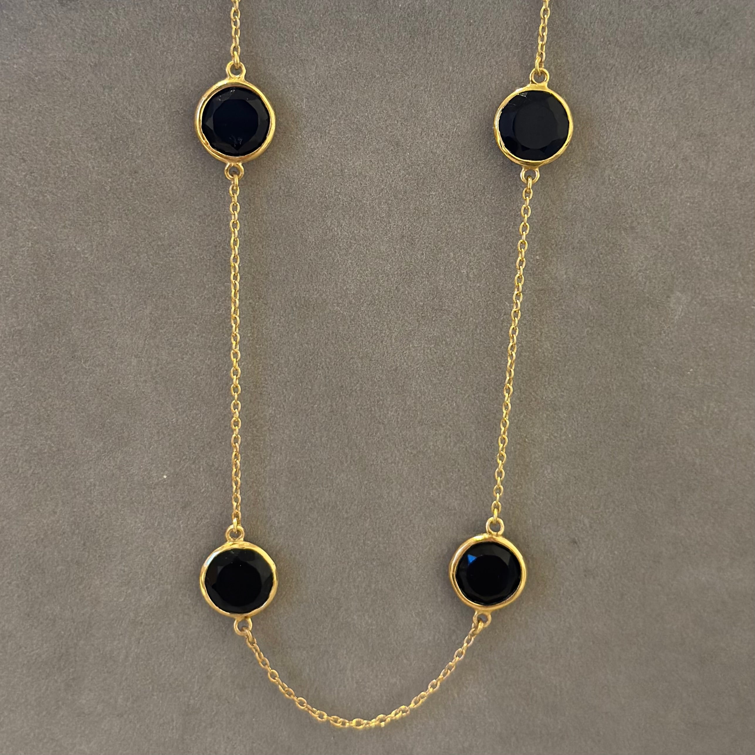 Black Onyx Gemstone Necklace in Gold Plated Sterling Silver