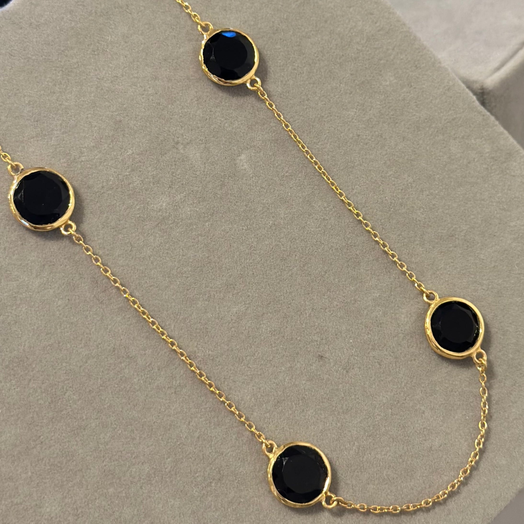 Black Onyx Gemstone Necklace in Gold Plated Sterling Silver