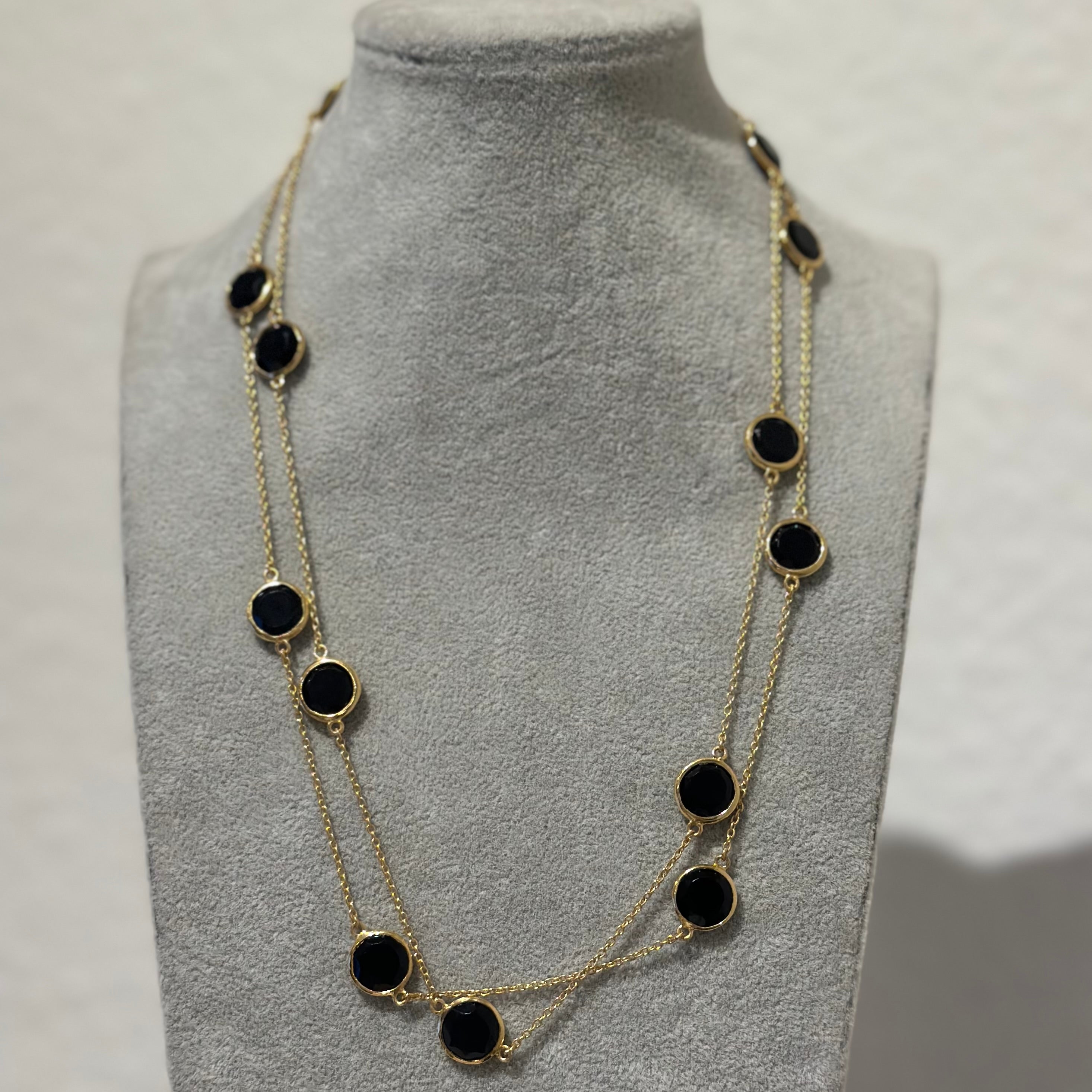 Black Onyx Gemstone Necklace in Gold Plated Sterling Silver