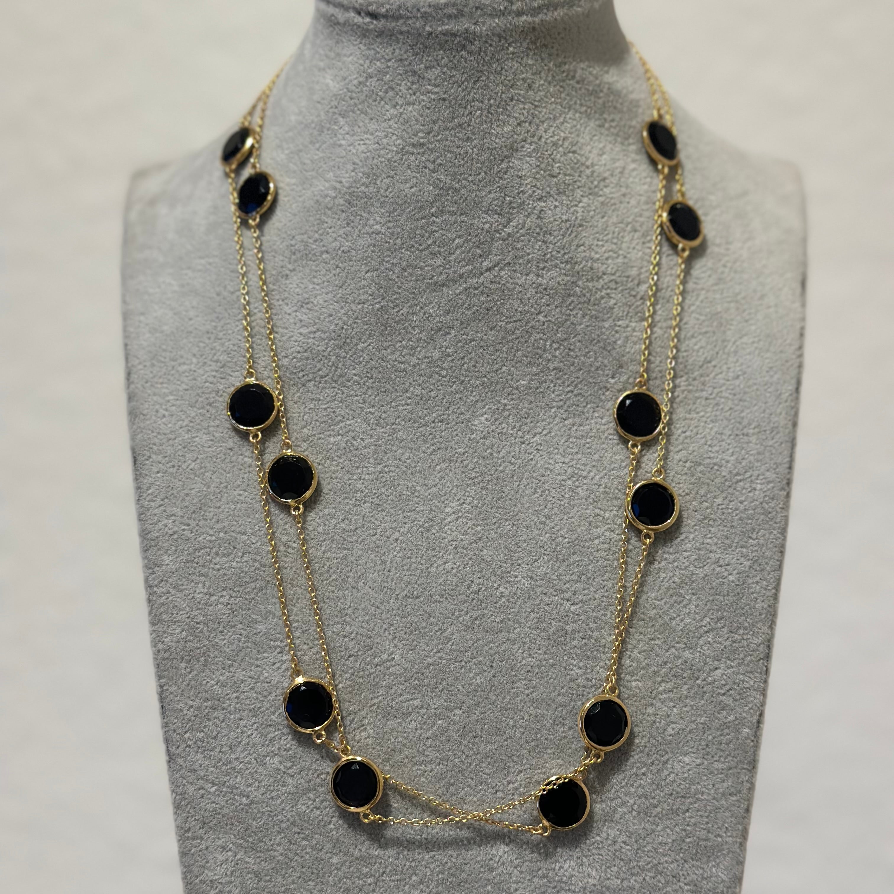 Black Onyx Gemstone Necklace in Gold Plated Sterling Silver