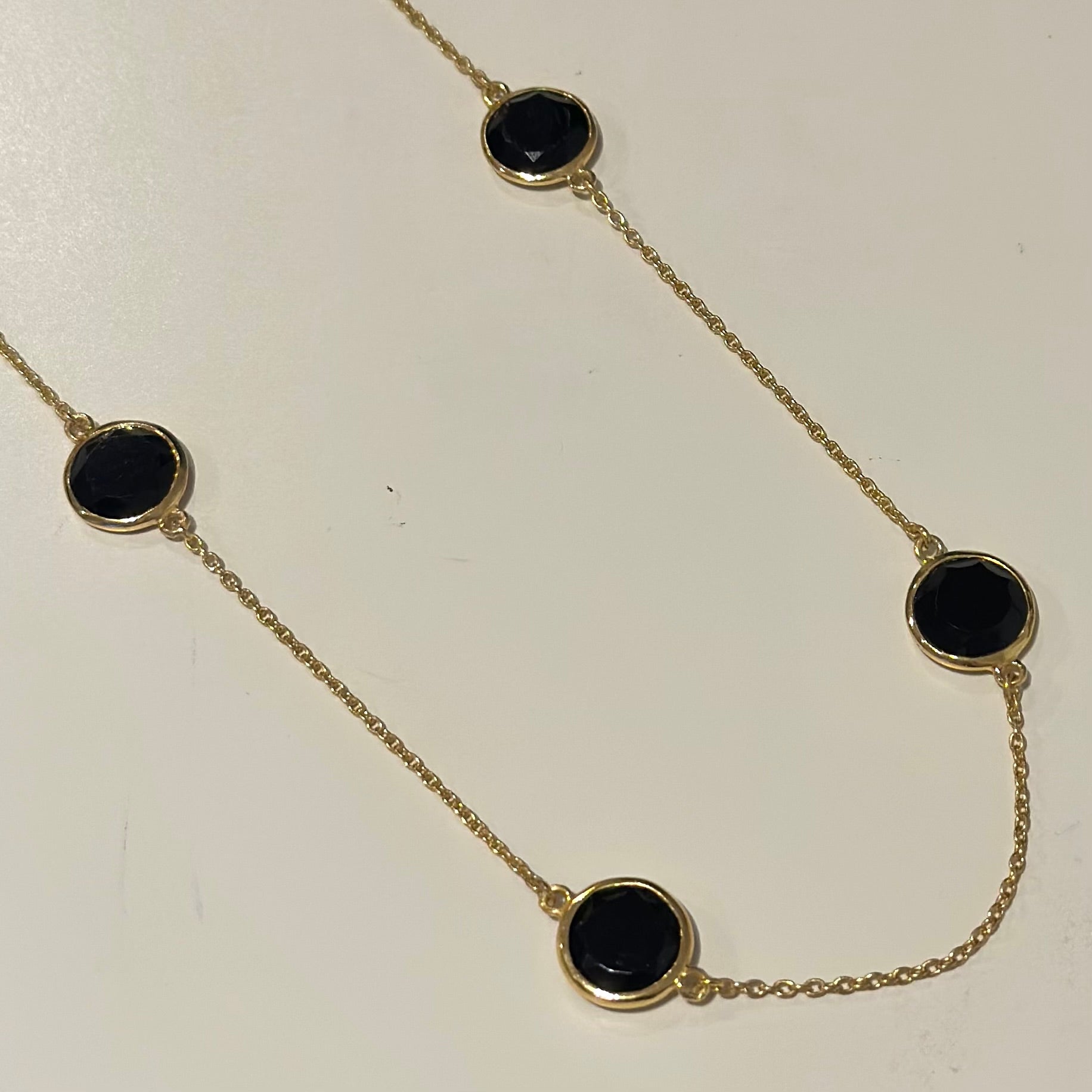 Black Onyx Gemstone Necklace in Gold Plated Sterling Silver