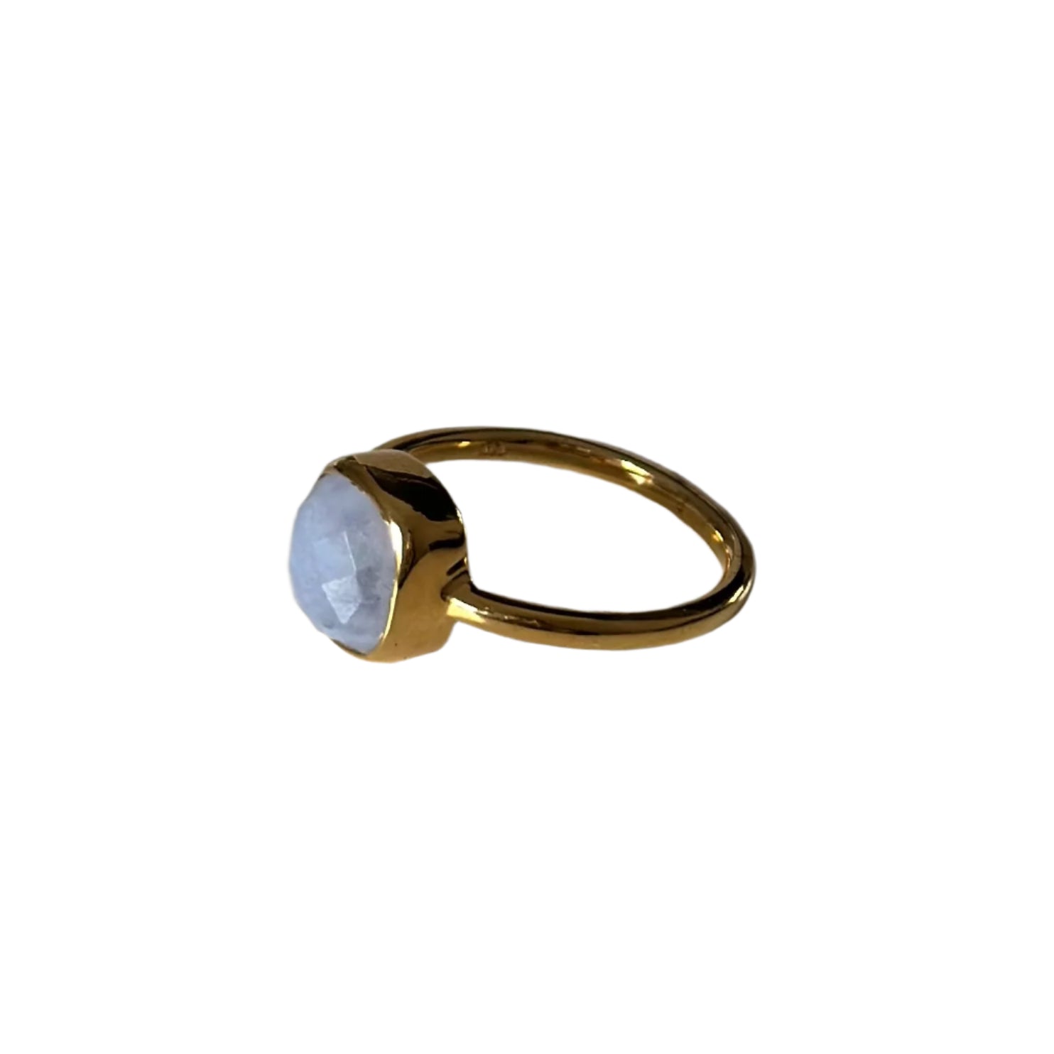 Faceted Square Cut Natural Gemstone Gold Plated Sterling Silver Solitaire Ring - Blue Laced Agate