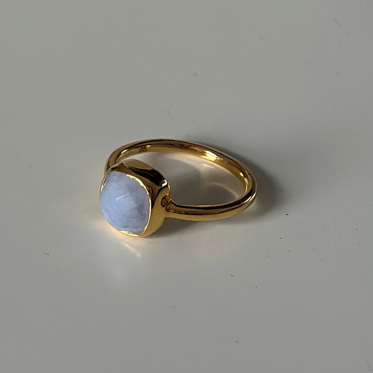 Faceted Square Cut Natural Gemstone Gold Plated Sterling Silver Solitaire Ring - Blue Laced Agate