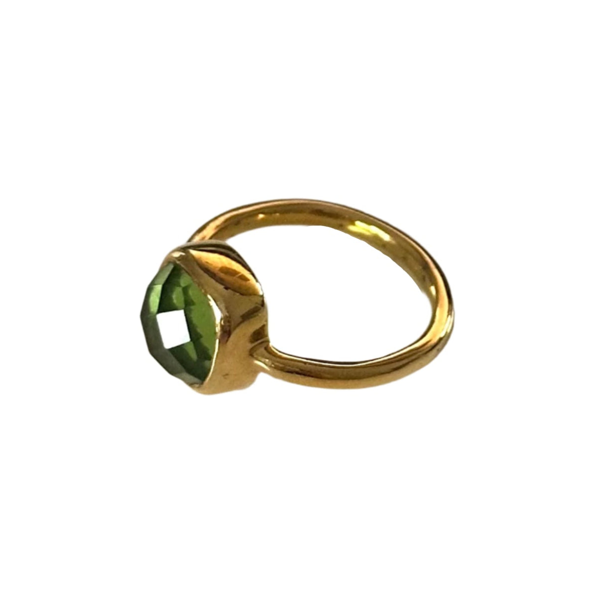 Faceted Square Cut Natural Gemstone Gold Plated Sterling Silver Solitaire Ring - Peridot