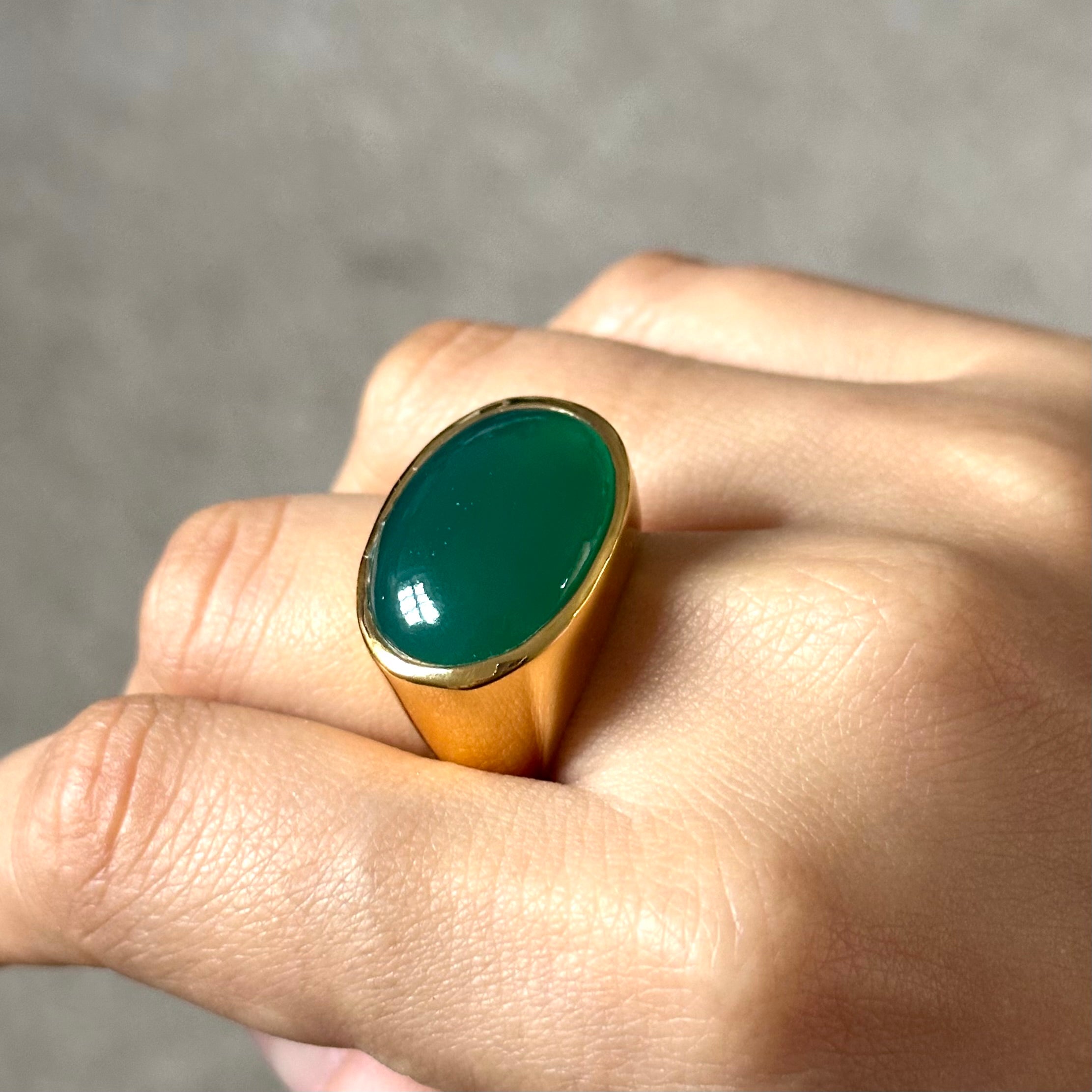 Statement Gold Plated Sterling Silver Green Onyx Gemstone Ring