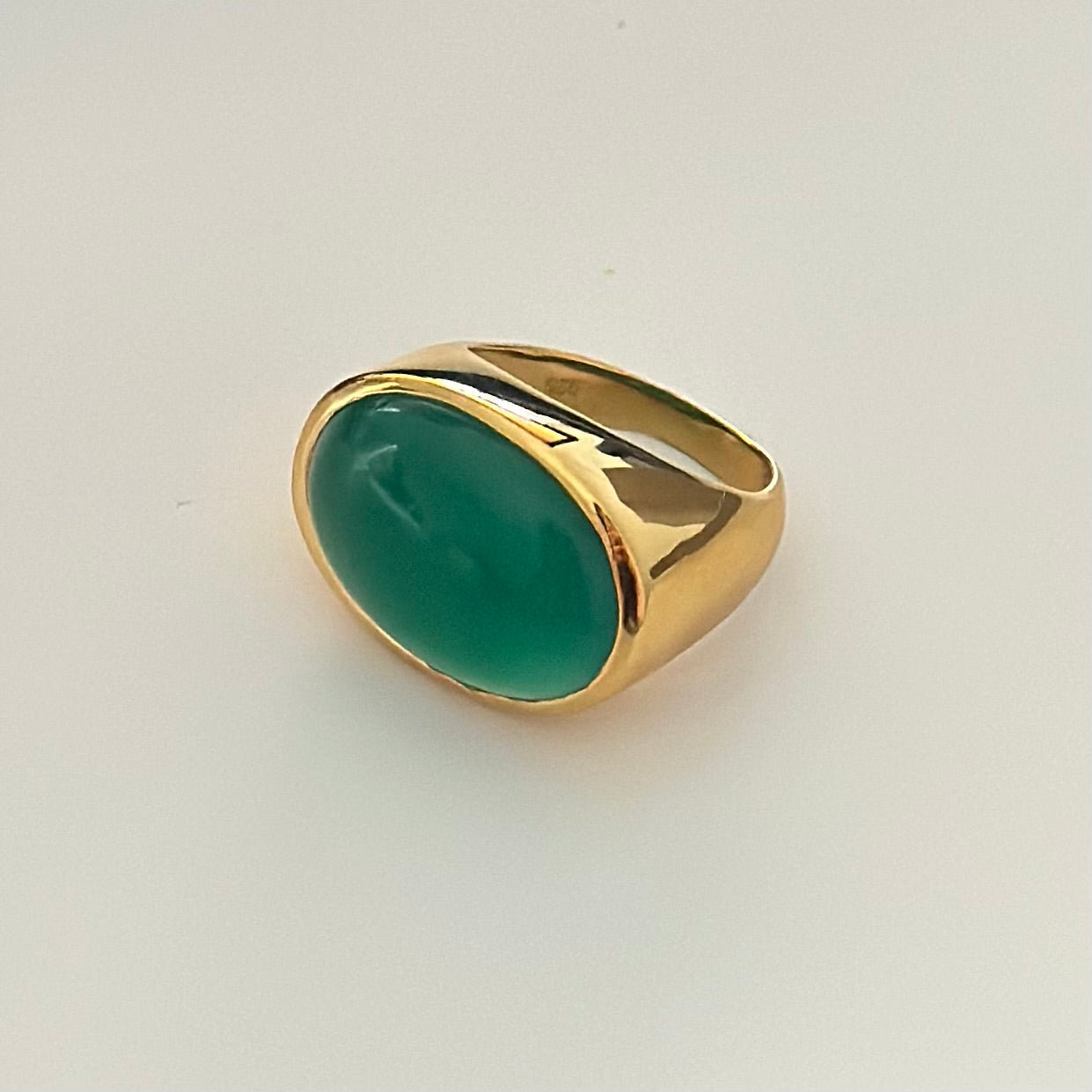 Statement Gold Plated Sterling Silver Green Onyx Gemstone Ring