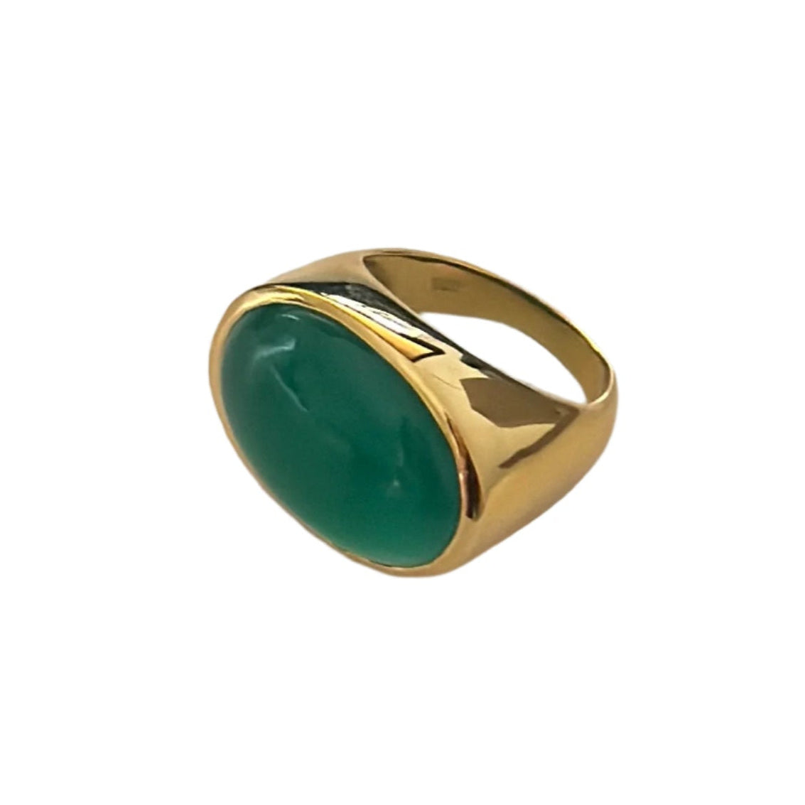 Statement Gold Plated Sterling Silver Green Onyx Gemstone Ring