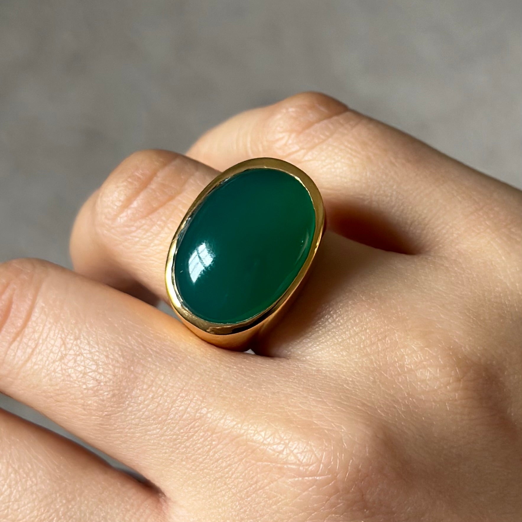 Statement Gold Plated Sterling Silver Green Onyx Gemstone Ring