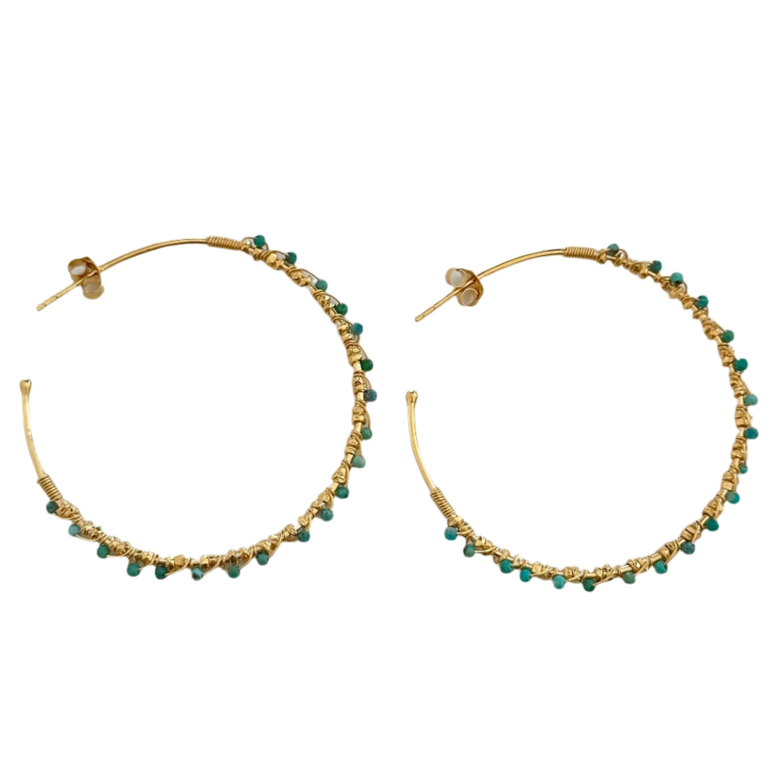 Large Hoop Earrings in Gold Plated Sterling Silver with Turquoise Gemstone