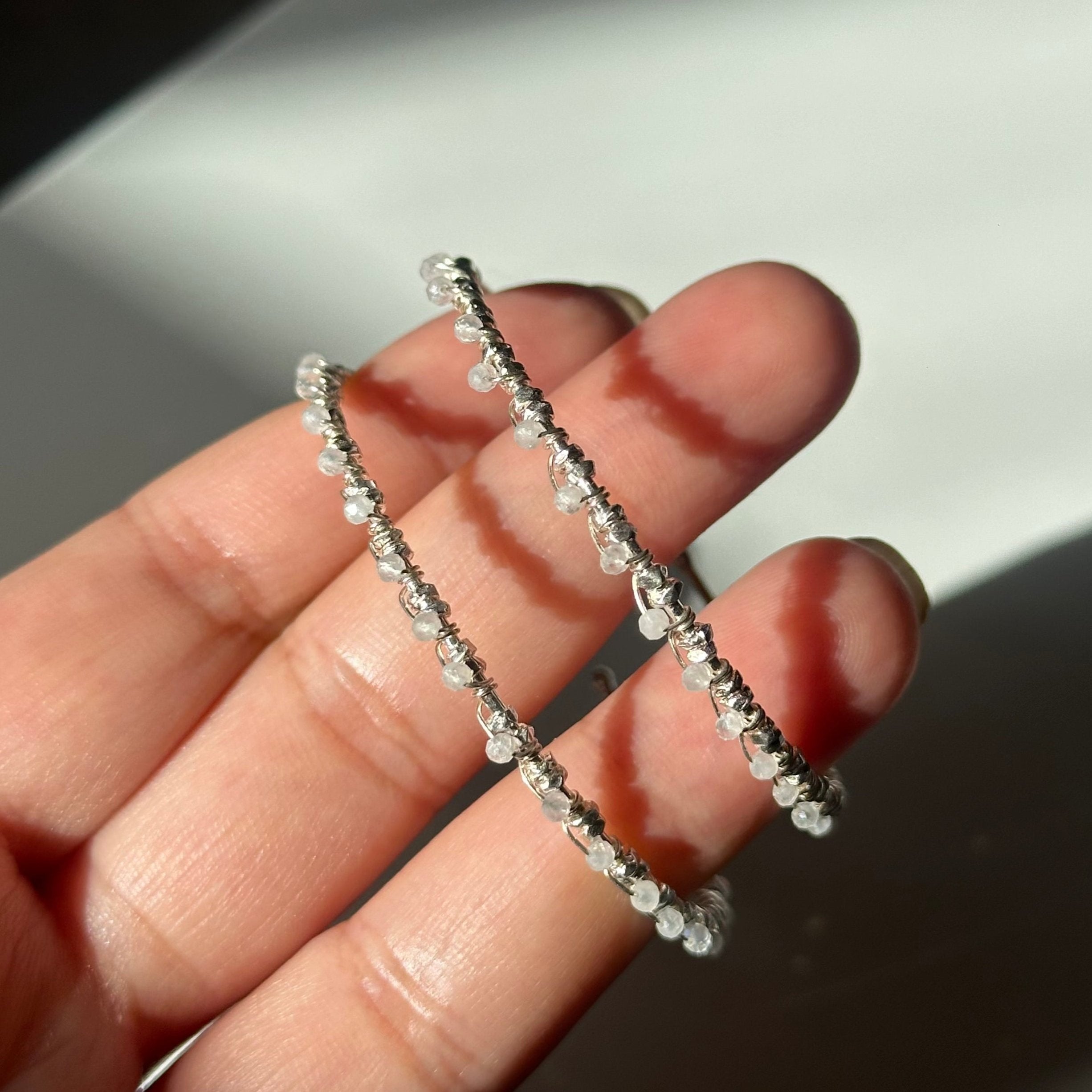 Large Hoop Earrings in Sterling Silver with Moonstone Gemstone