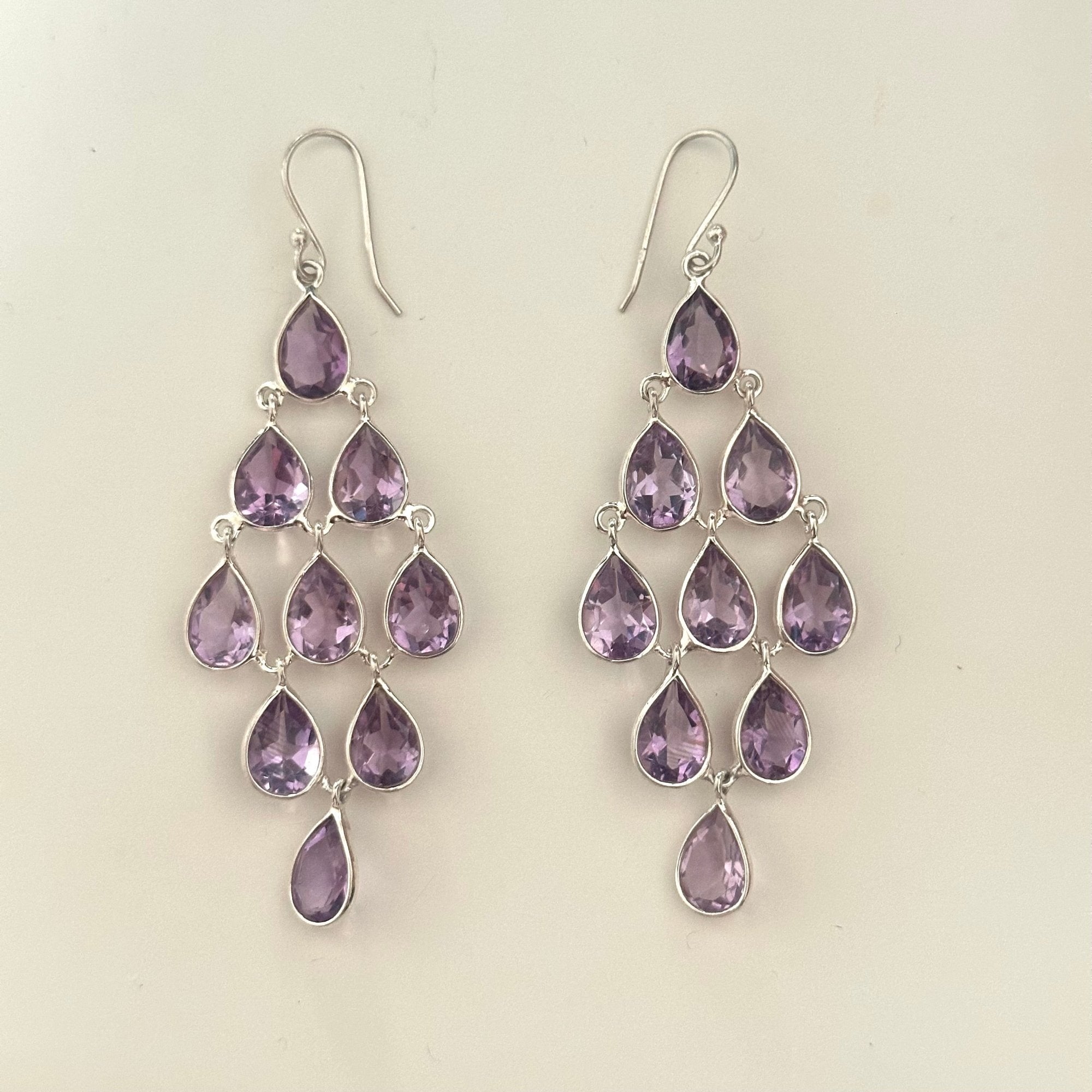 Sterling Silver Chandelier Earrings with Natural Gemstones  - Amethyst