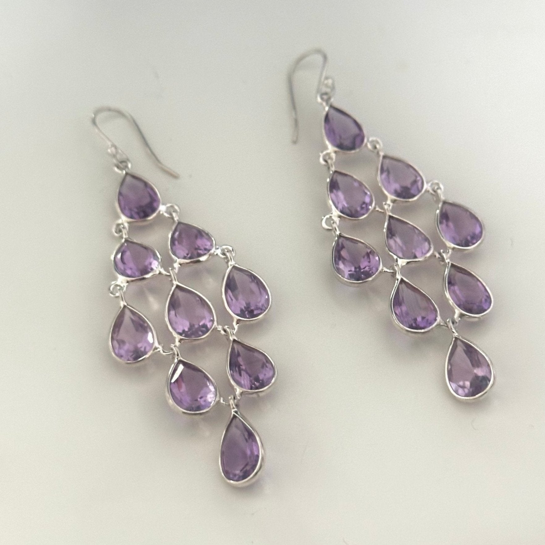 Sterling Silver Chandelier Earrings with Natural Gemstones  - Amethyst