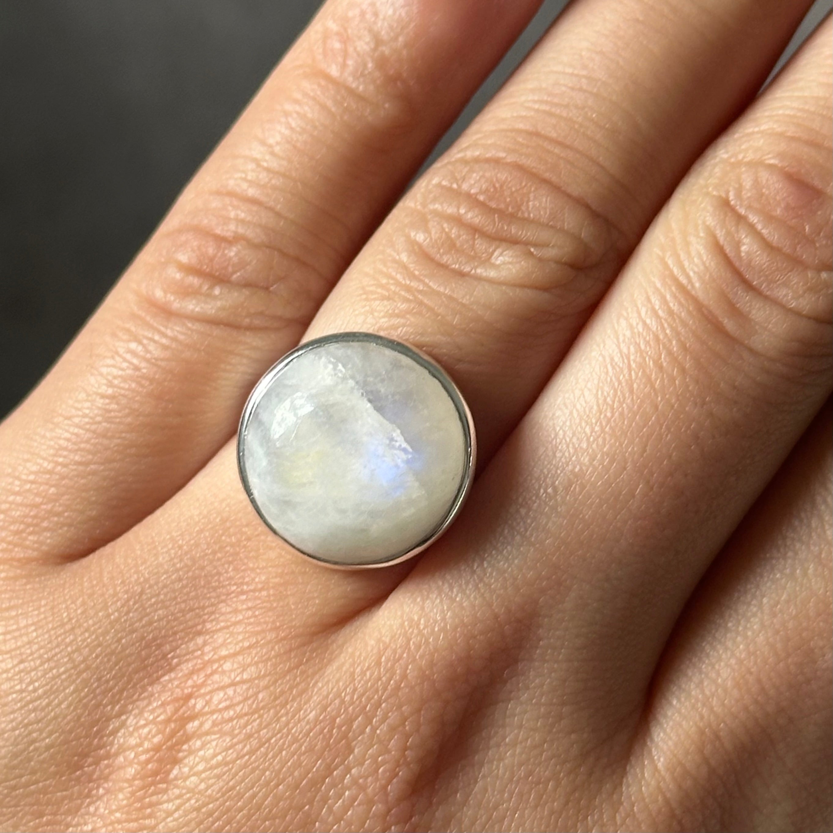 Cabochon Round Cut Natural Gemstone Sterling Silver Ring - Moonstone