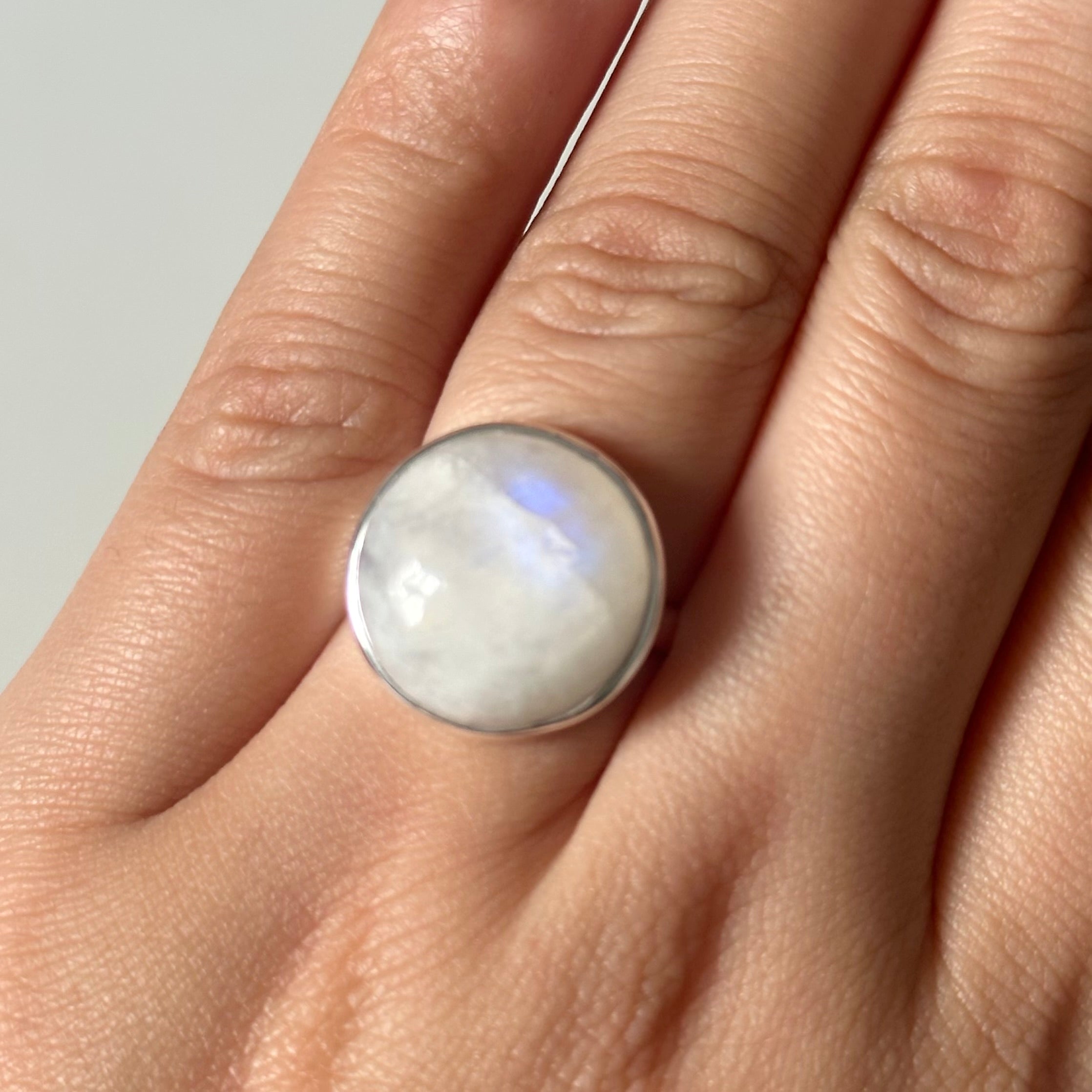 Cabochon Round Cut Natural Gemstone Sterling Silver Ring - Moonstone