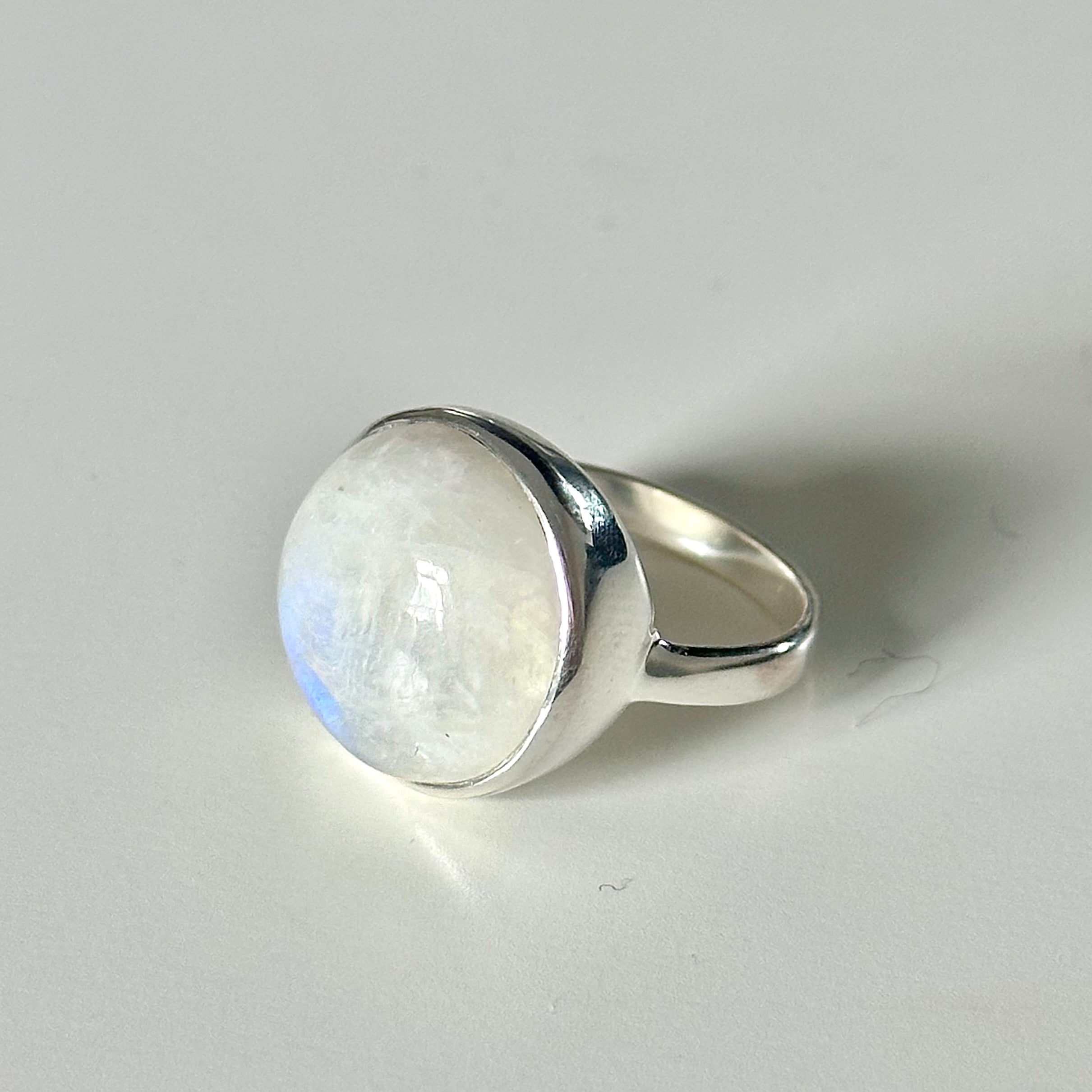 Cabochon Round Cut Natural Gemstone Sterling Silver Ring - Moonstone