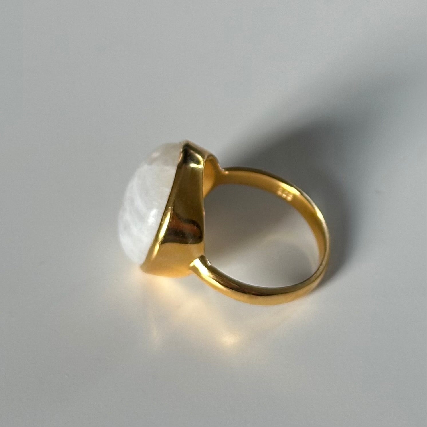 Cabochon Round Cut Natural Gemstone Gold Plated Sterling Silver Ring - Moonstone