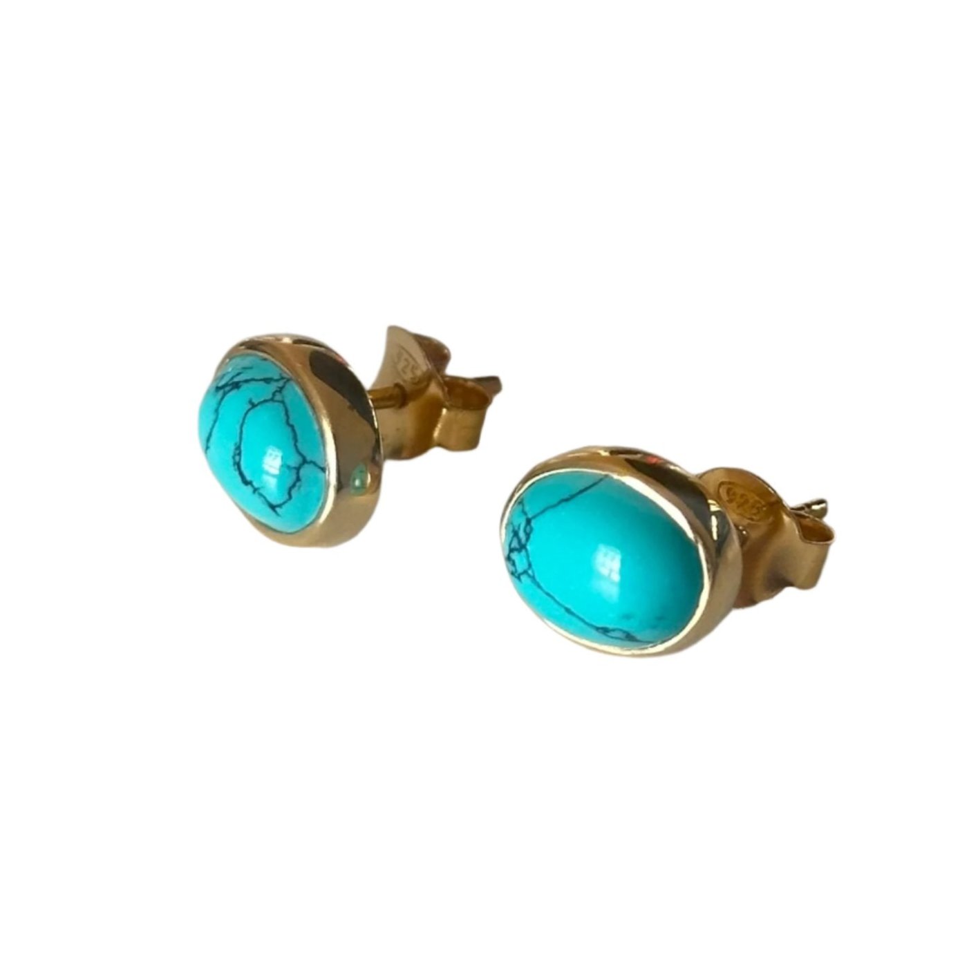 Turquoise Gold Plated Sterling Silver Oval Stud Earrings - Milina London