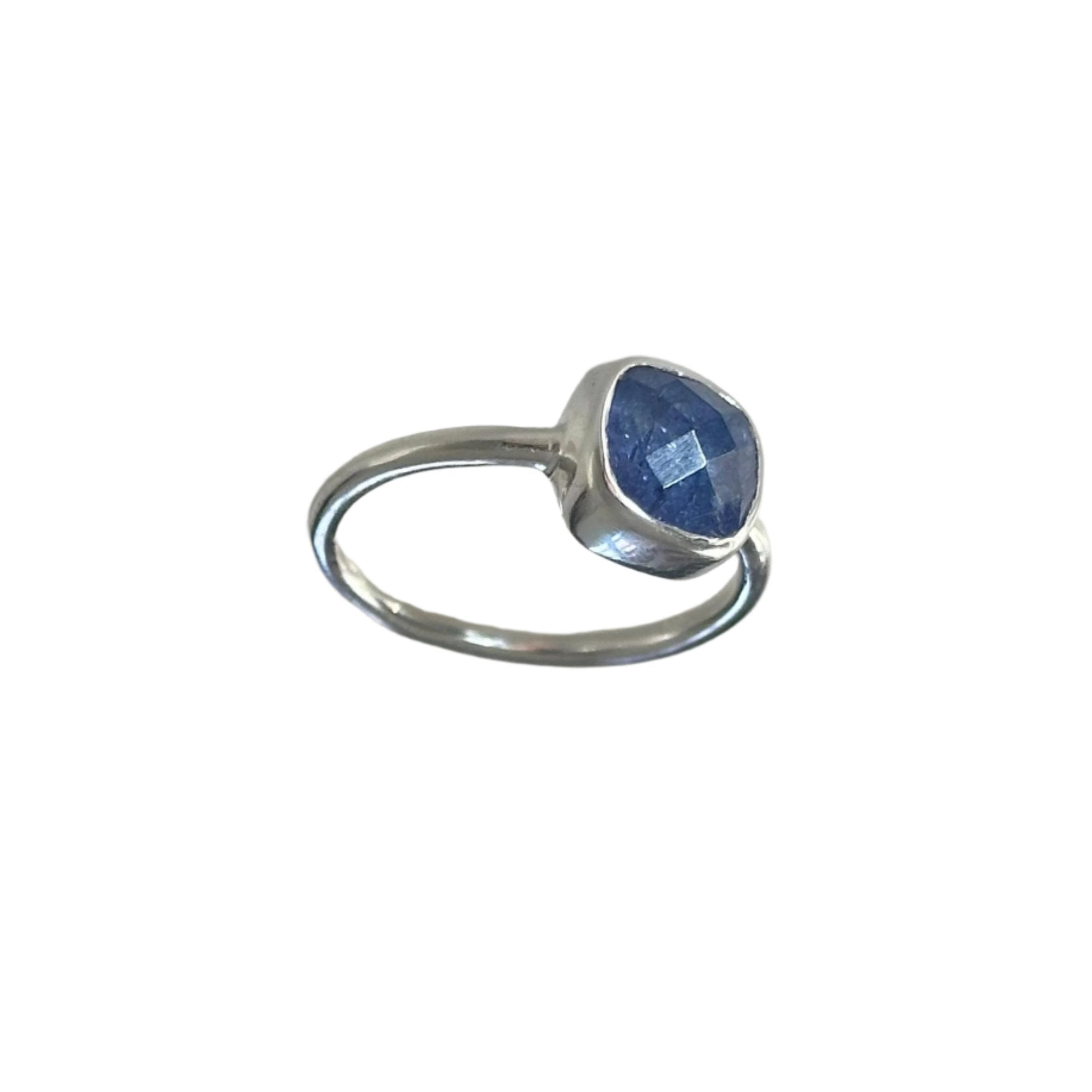 Faceted Square Cut Natural Gemstone Sterling Silver Solitaire Ring - Tanzanite