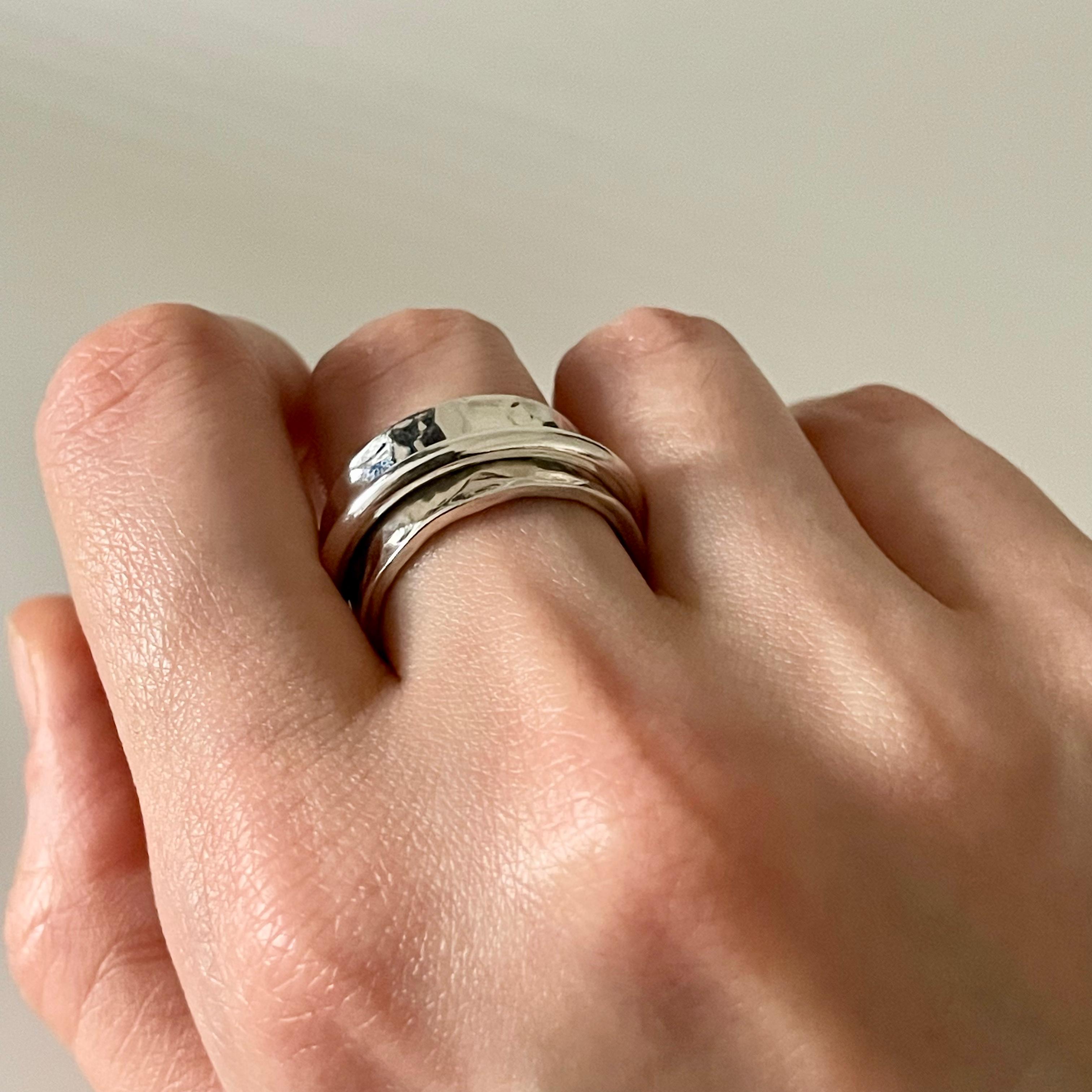 Statement Hammered Spinner Ring in Sterling Silver - Milina London