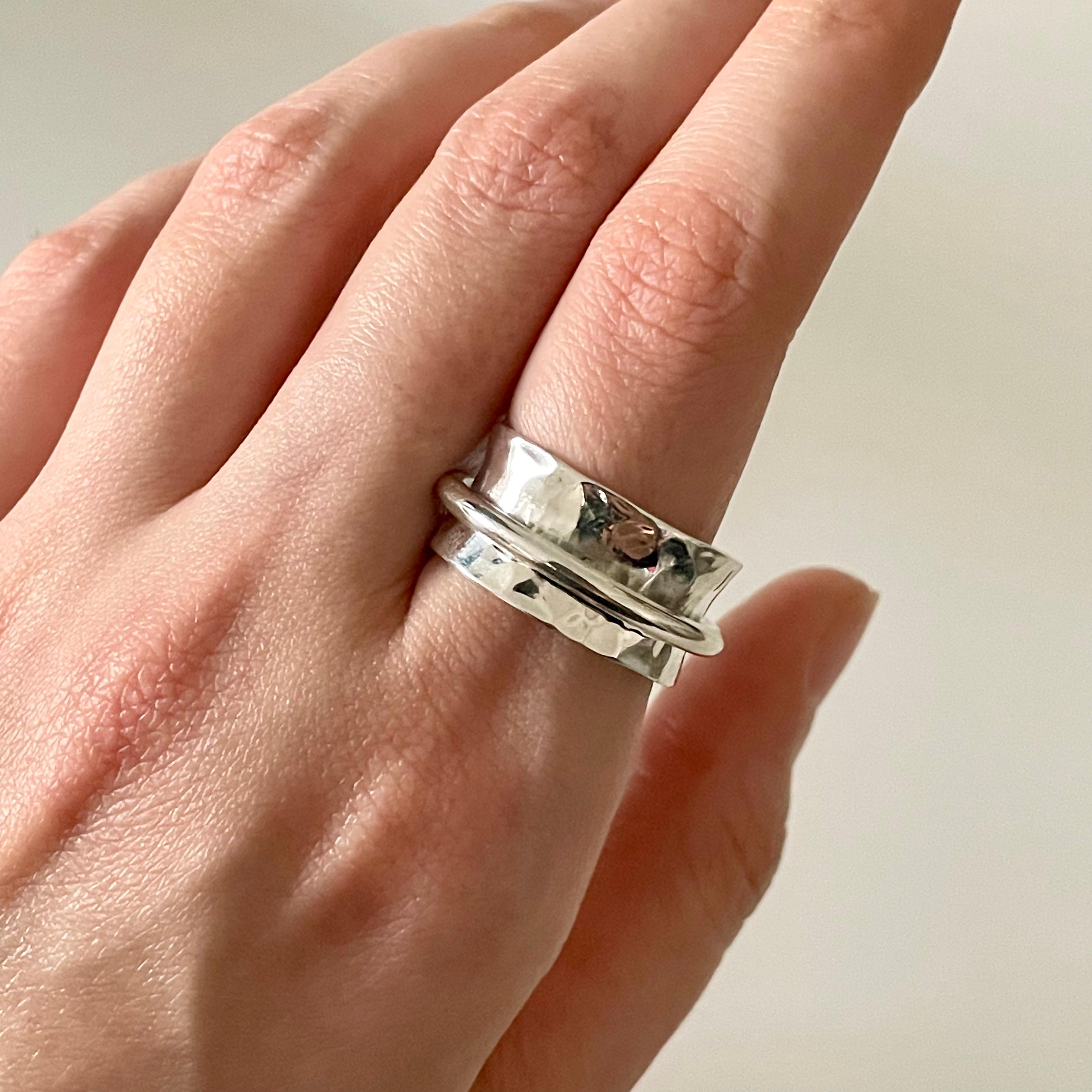 Statement Hammered Spinner Ring in Sterling Silver - Milina London