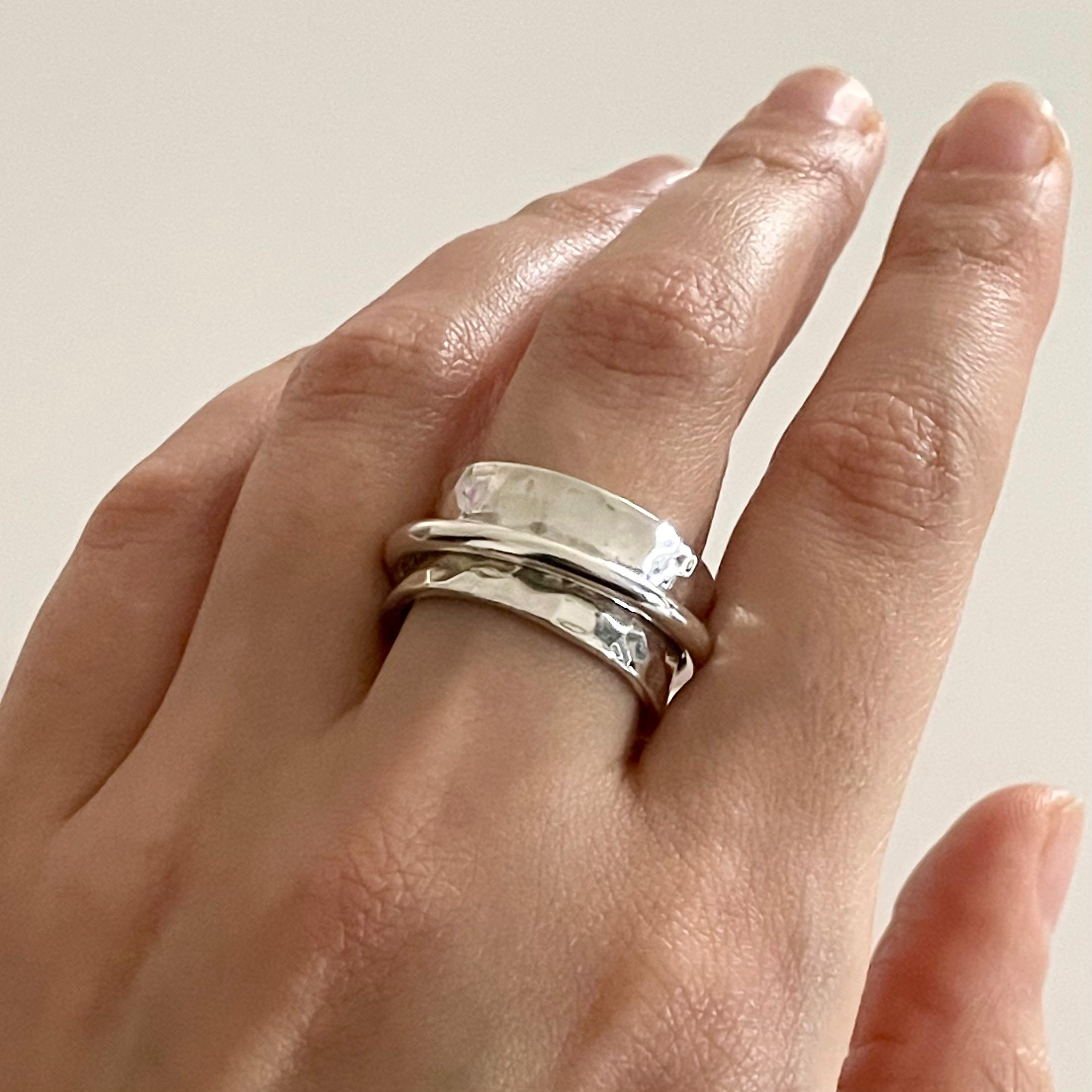 Statement Hammered Spinner Ring in Sterling Silver - Milina London