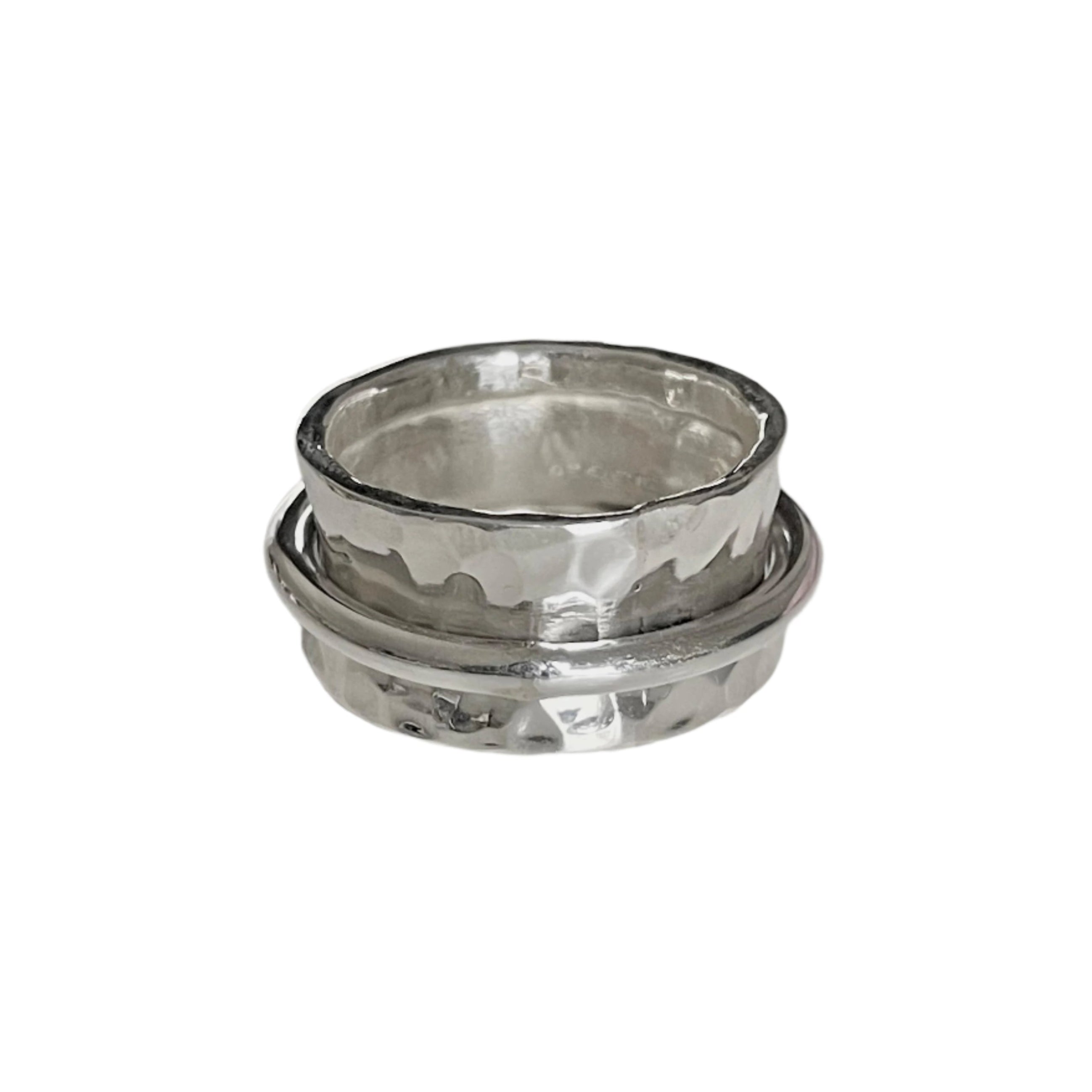 Statement Hammered Spinner Ring in Sterling Silver - Milina London