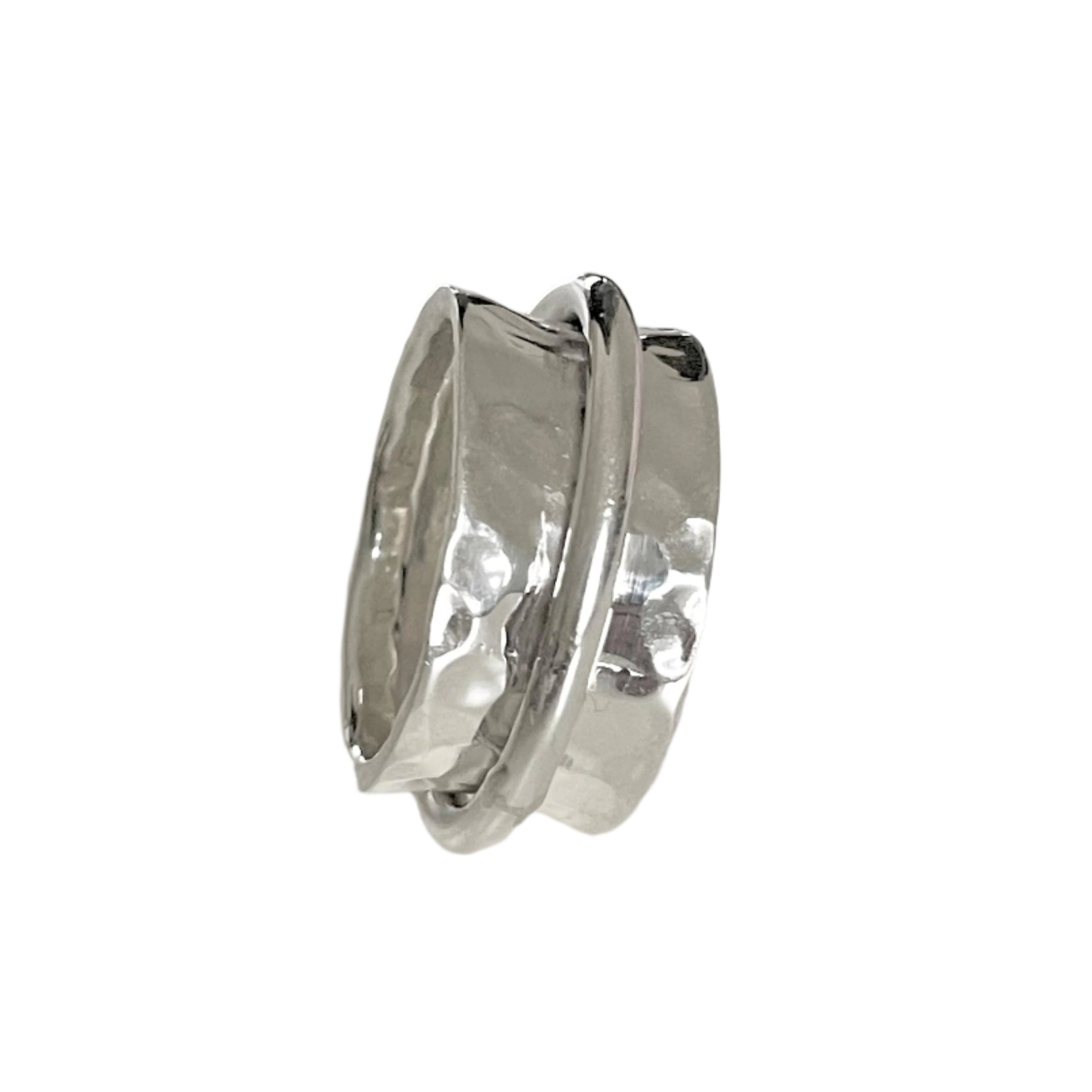 Statement Hammered Spinner Ring in Sterling Silver - Milina London